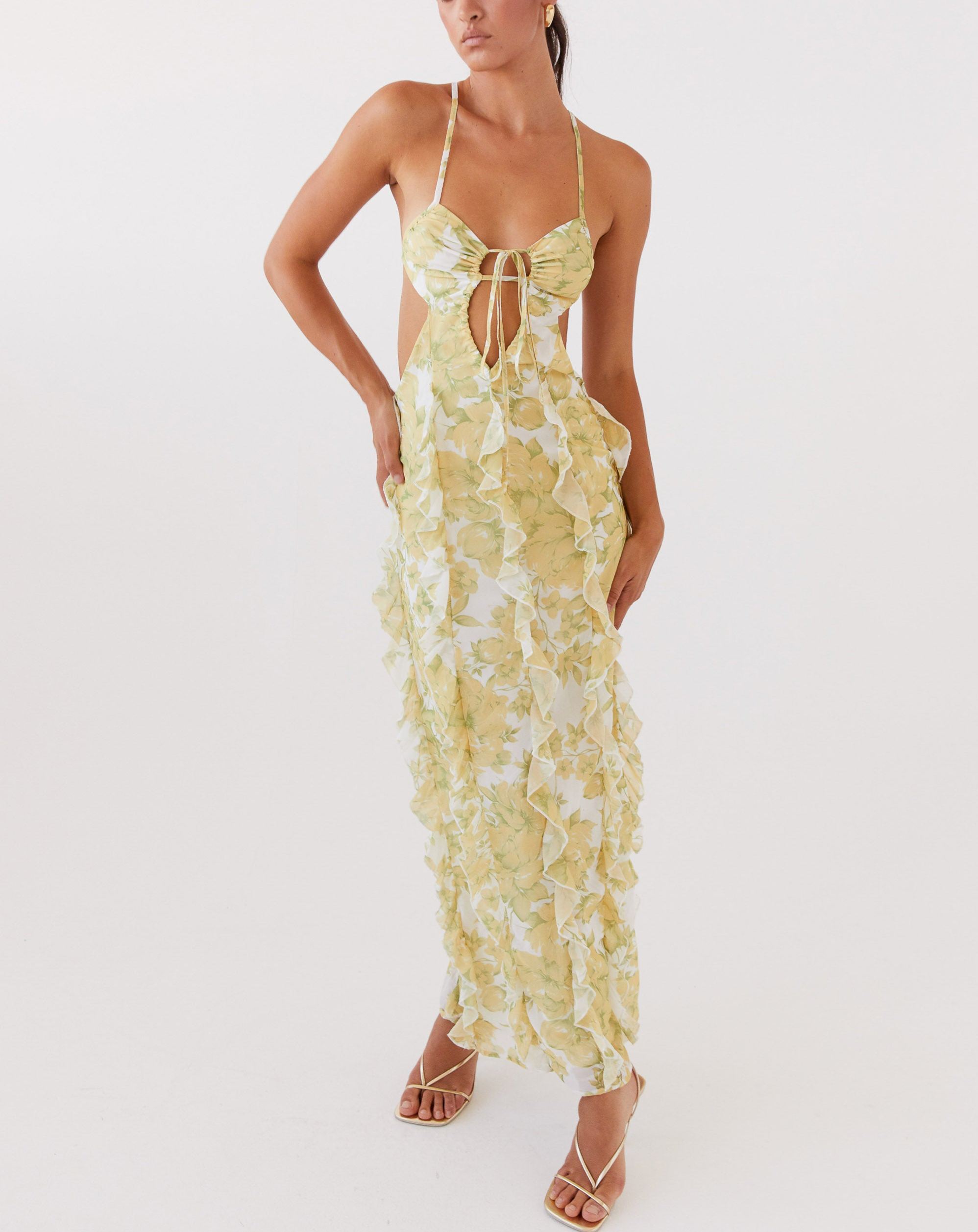 Sunset Kisses Ruffle Maxi Dress - Daffodil