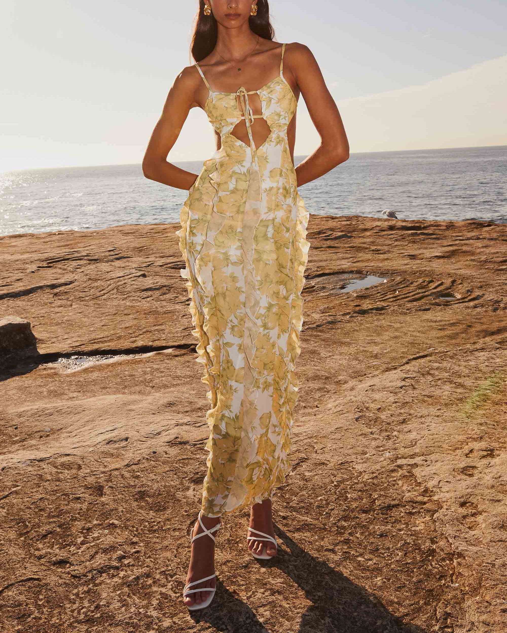 Sunset Kisses Ruffle Maxi Dress - Daffodil