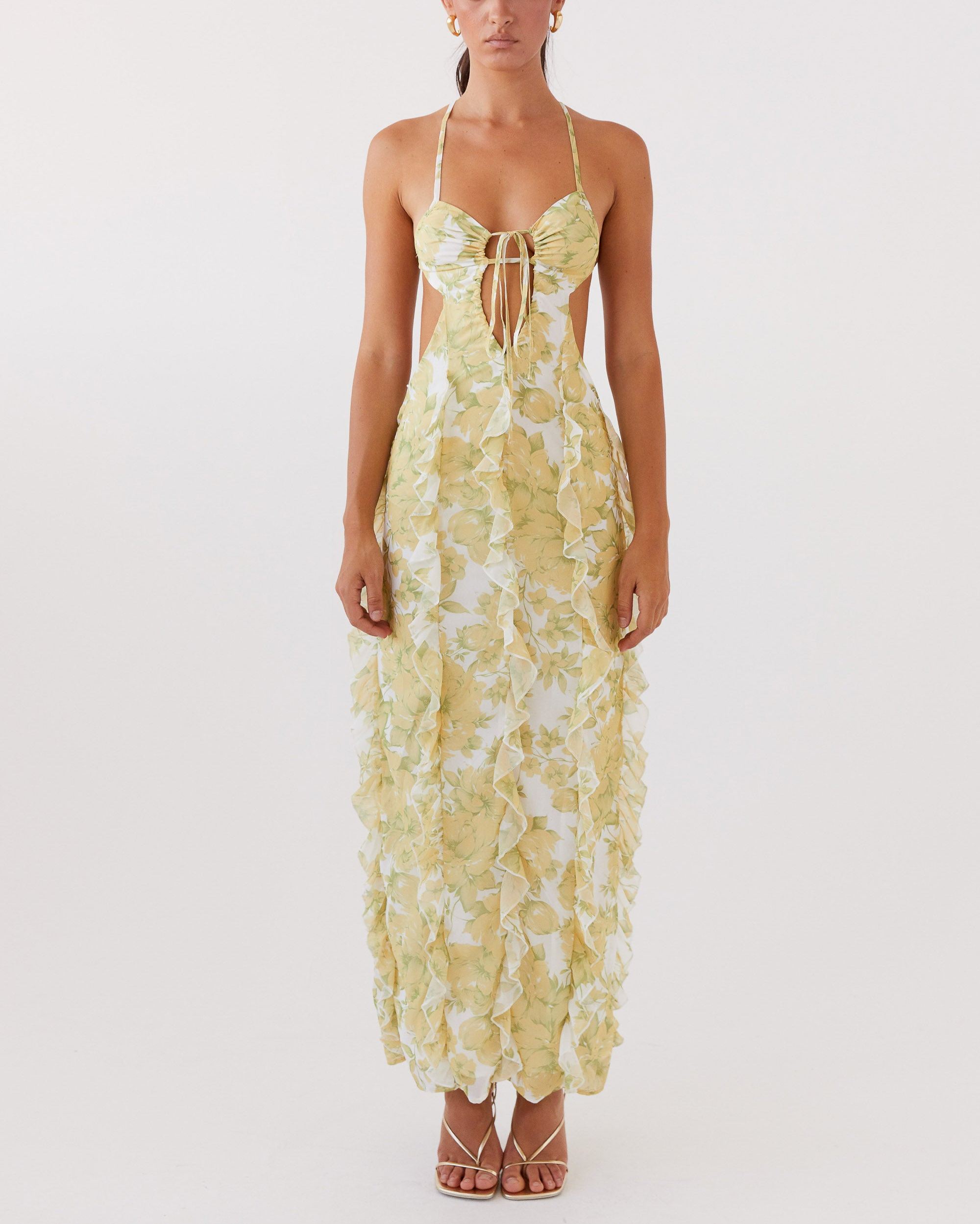 Sunset Kisses Ruffle Maxi Dress - Daffodil