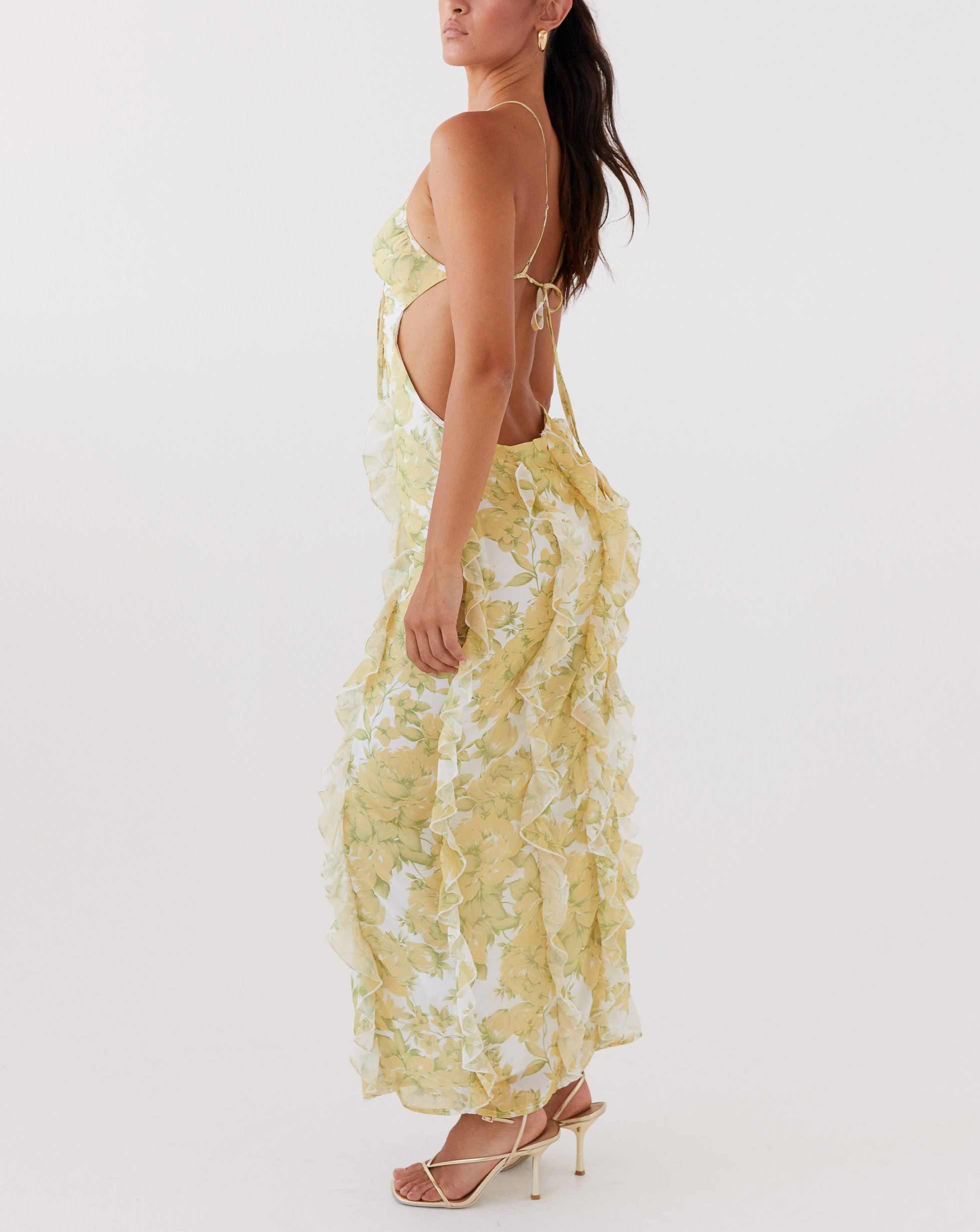 Sunset Kisses Ruffle Maxi Dress - Daffodil