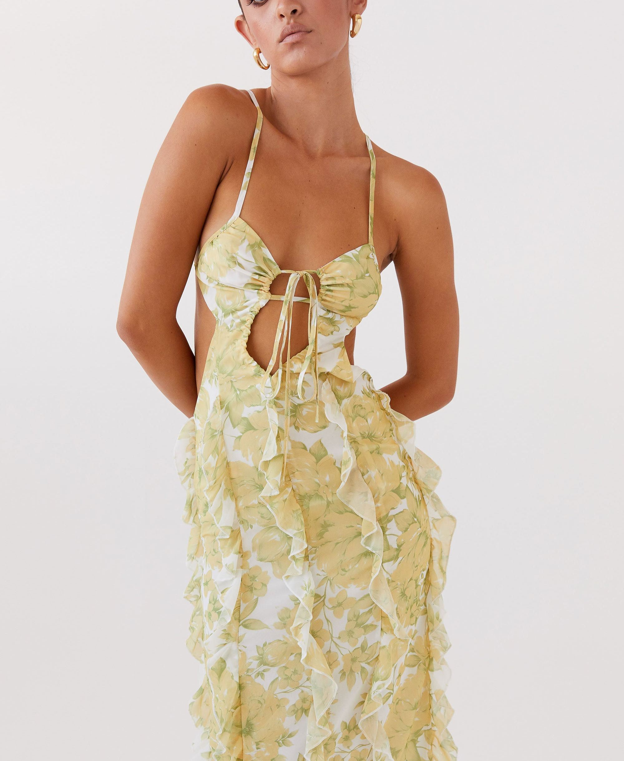 Sunset Kisses Ruffle Maxi Dress - Daffodil