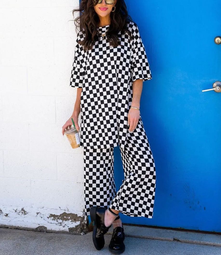 Lex Ribbed Playsuit in Black + White Checkerboard