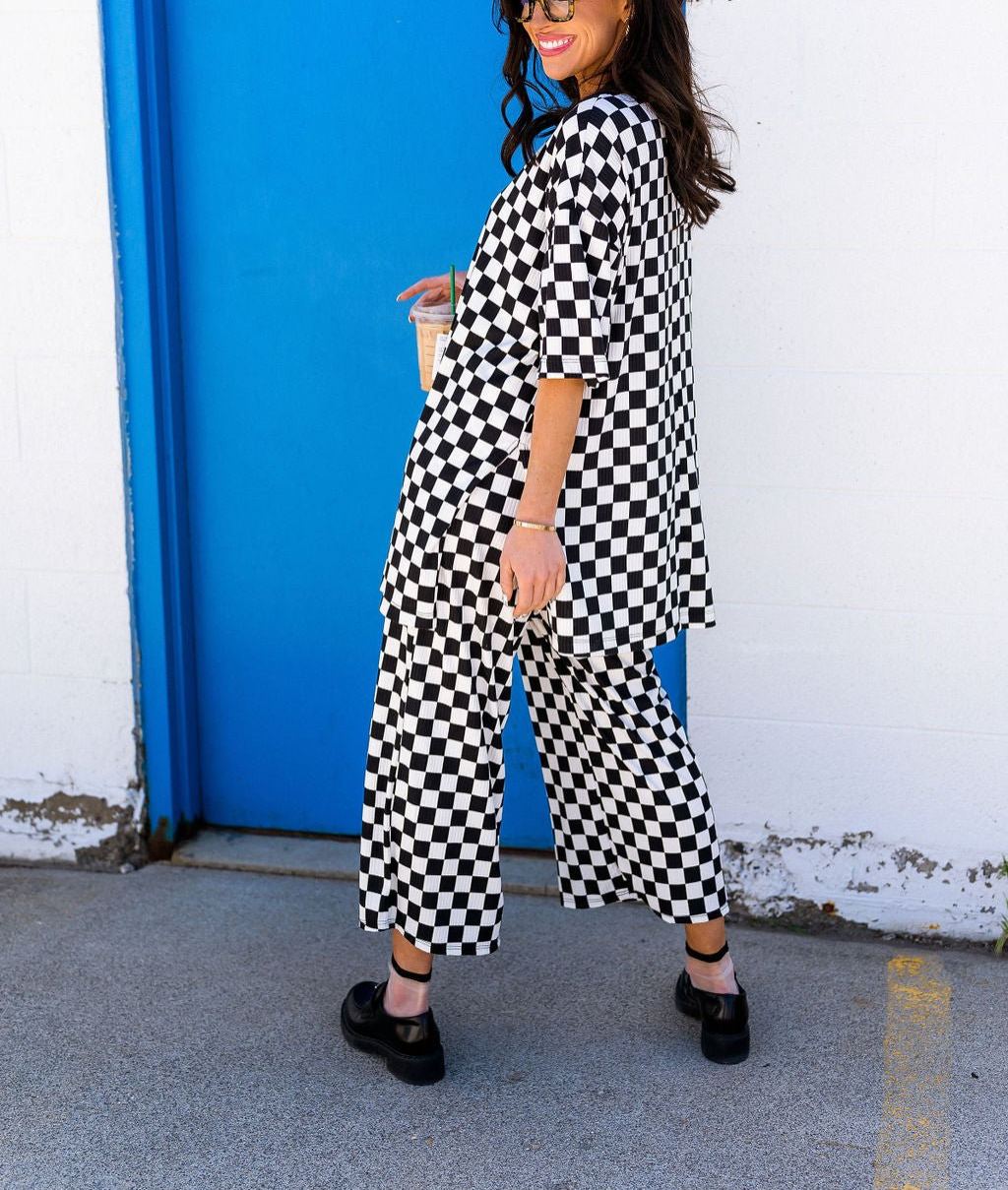 Lex Ribbed Playsuit in Black + White Checkerboard