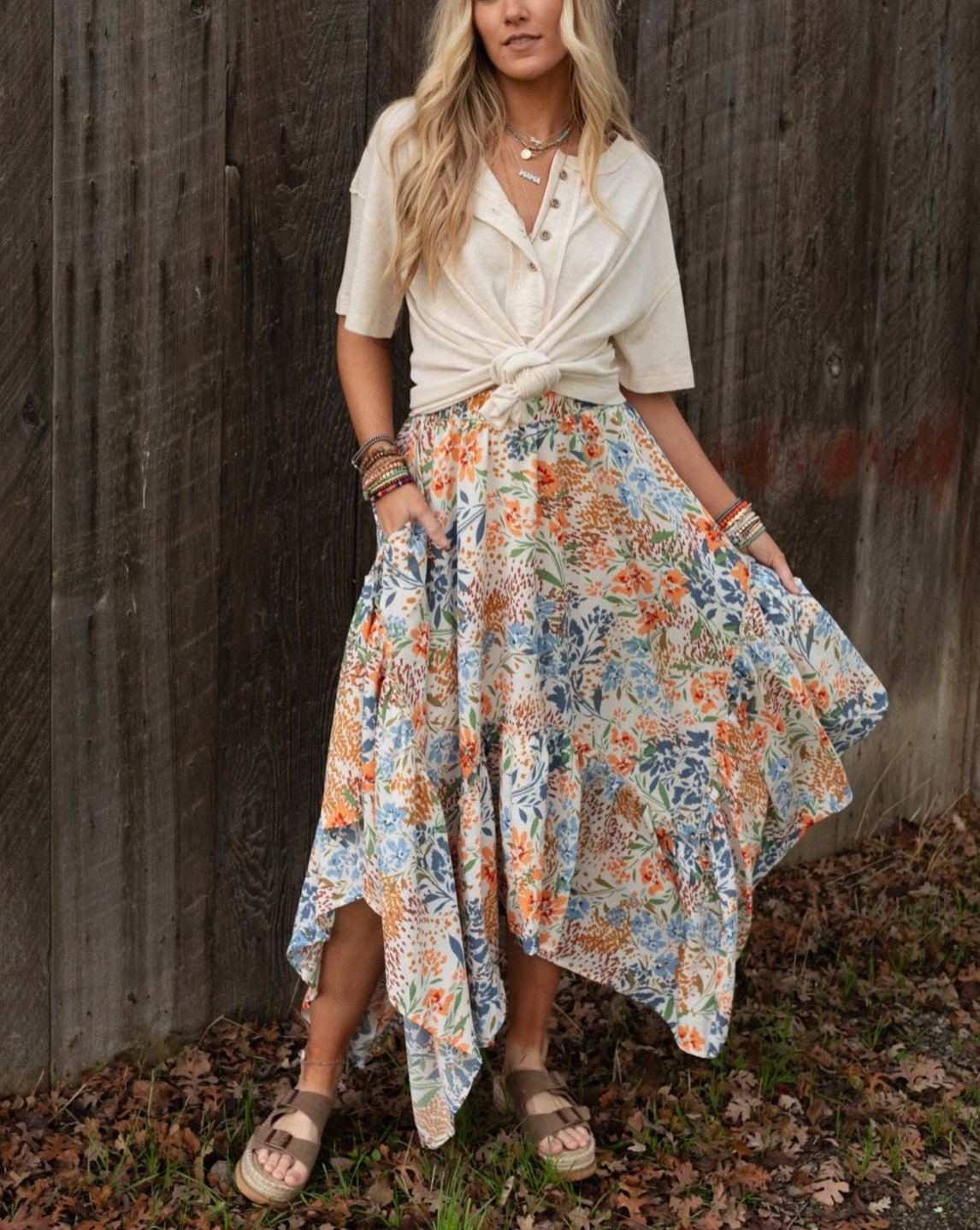 The Nest Swing Of Things Pocketed Midi Skirt - Floral