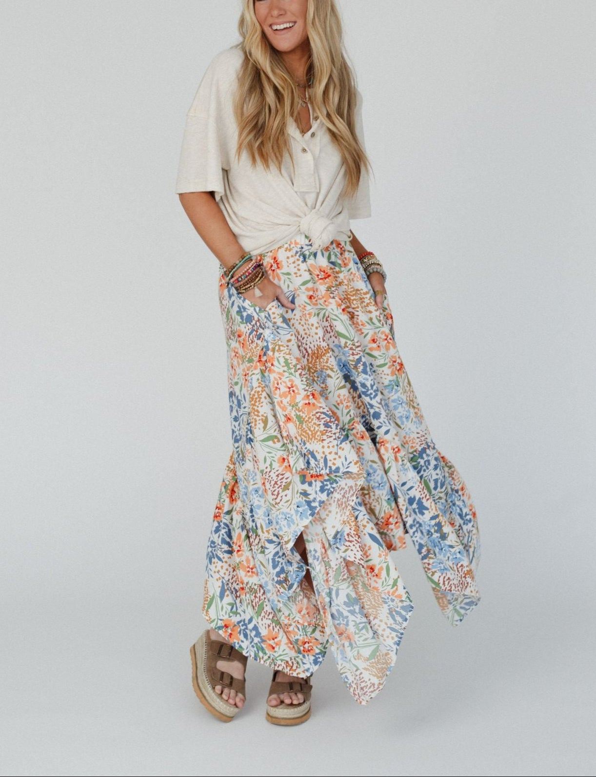 The Nest Swing Of Things Pocketed Midi Skirt - Floral