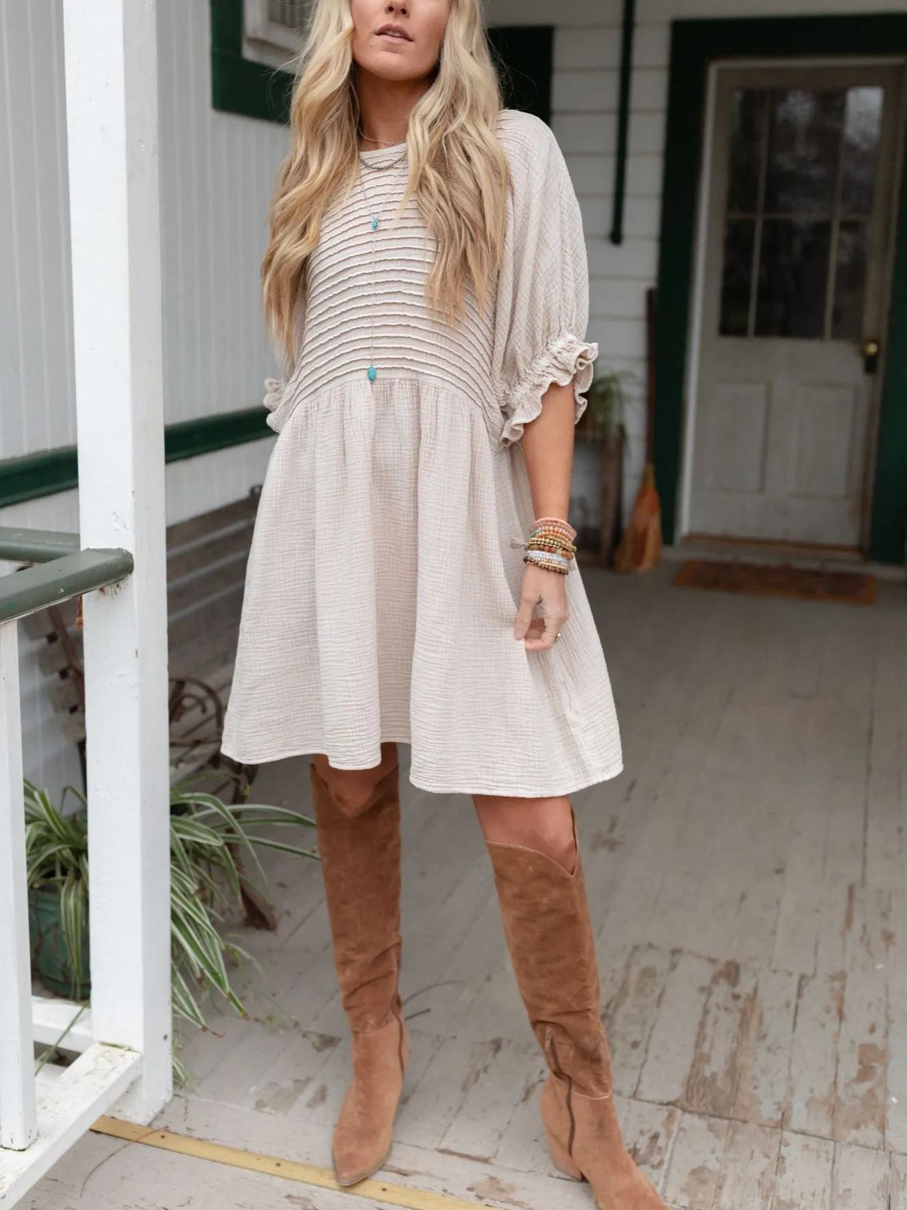 Quinn Puff Sleeve Mini Dress - Natural