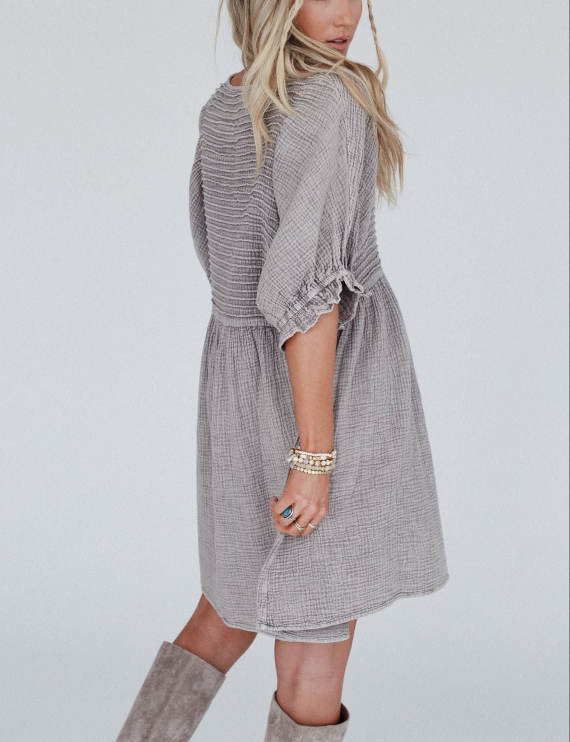 Quinn Puff Sleeve Mini Dress - Ash