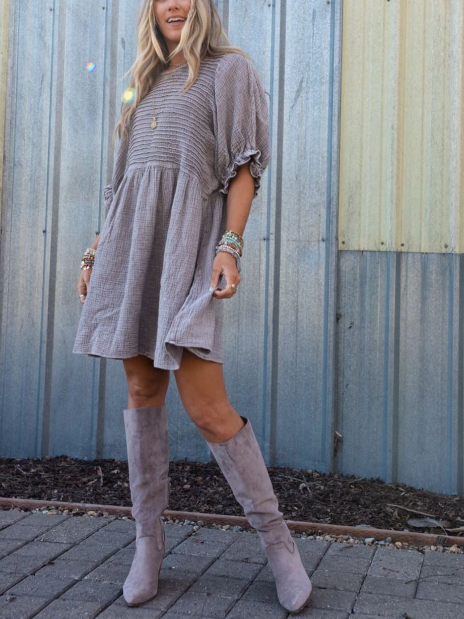 Quinn Puff Sleeve Mini Dress - Ash