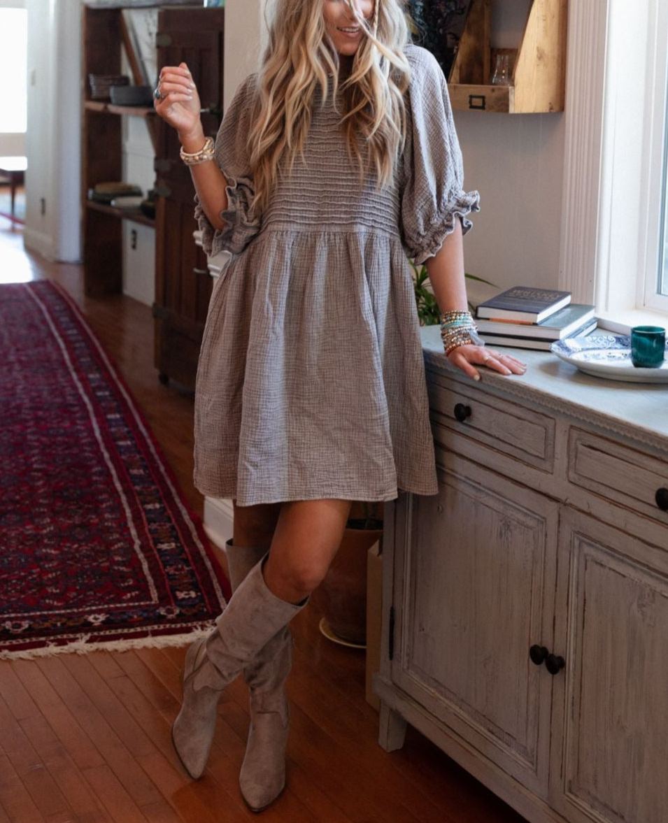 Quinn Puff Sleeve Mini Dress - Ash