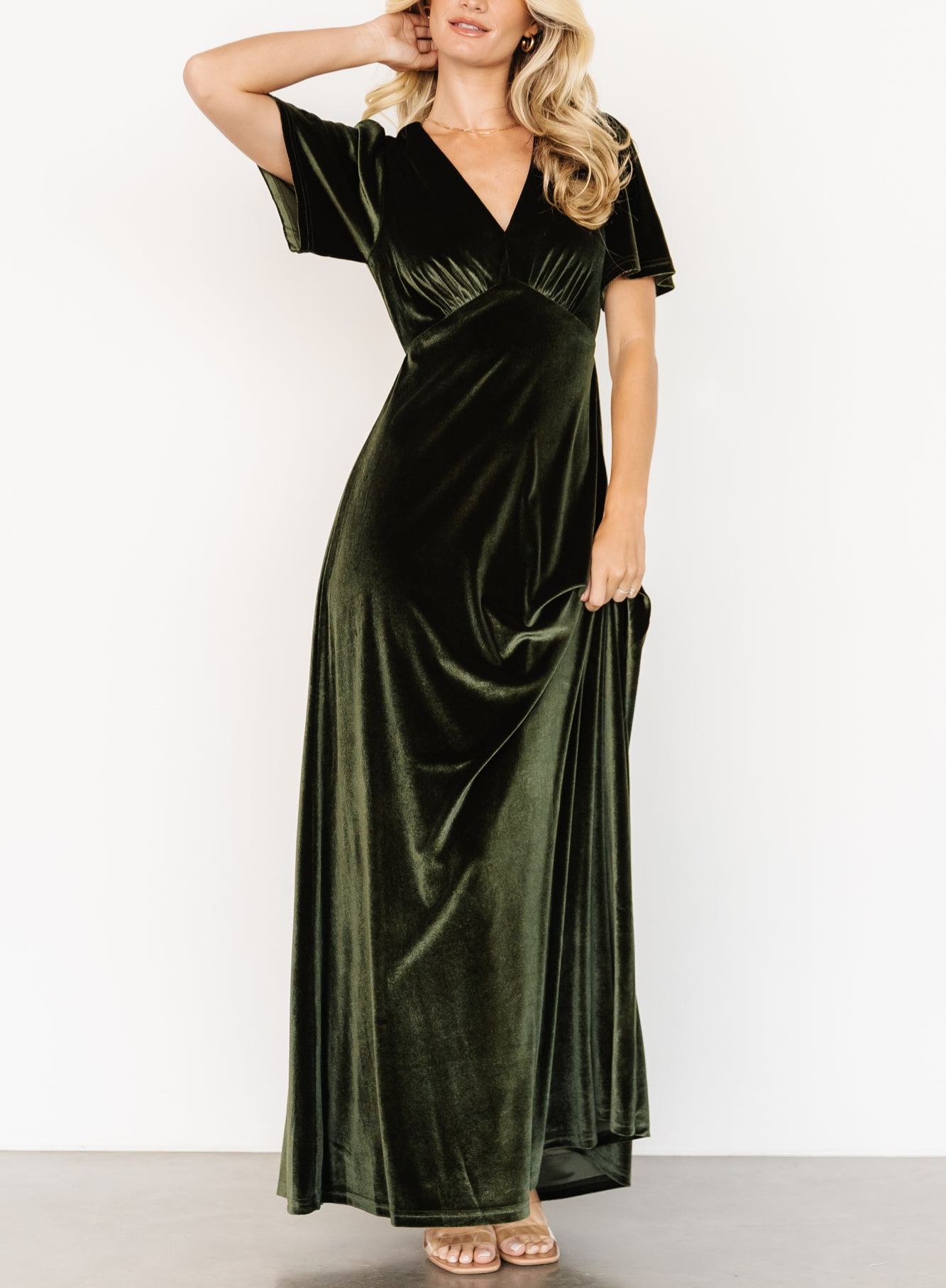 Vivian Velvet Maxi Dress | Olive