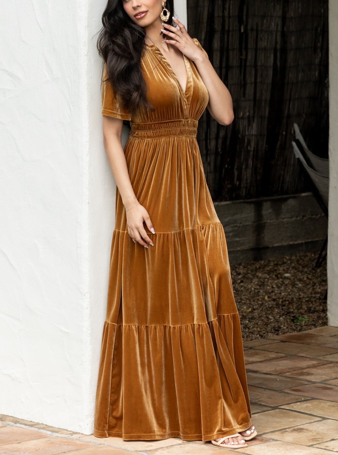 Artemis Velvet Maxi Dress | Dark Gold