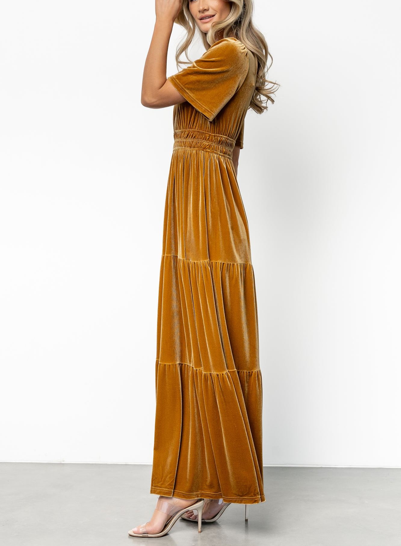 Artemis Velvet Maxi Dress | Dark Gold