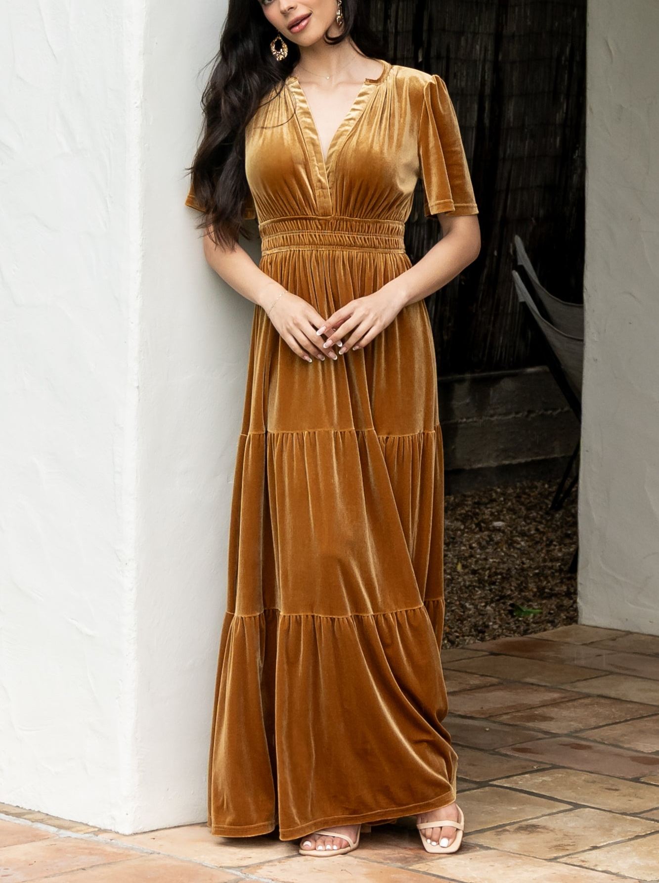 Artemis Velvet Maxi Dress | Dark Gold