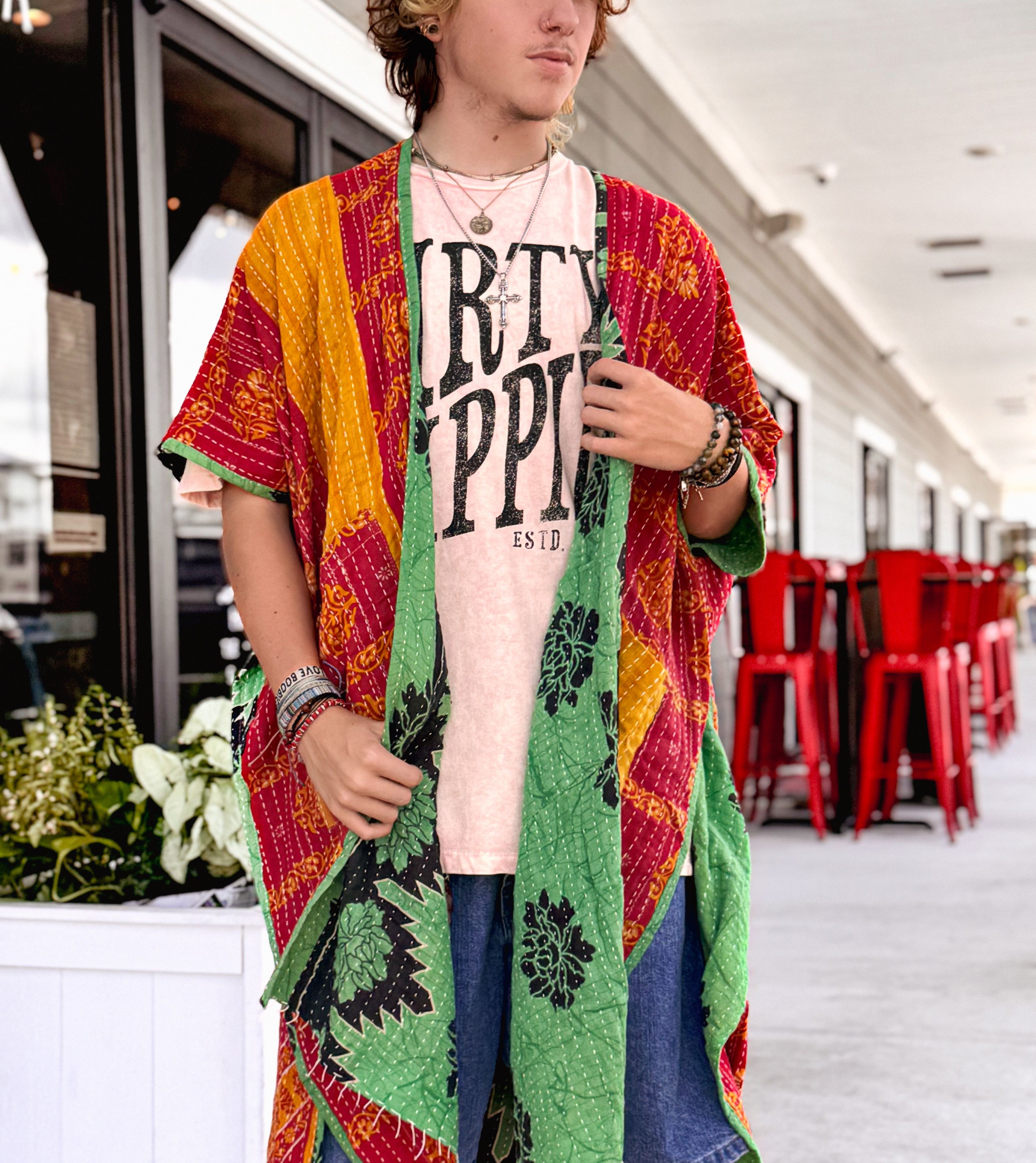 Joyful Rose - Kantha Ruana OOAK