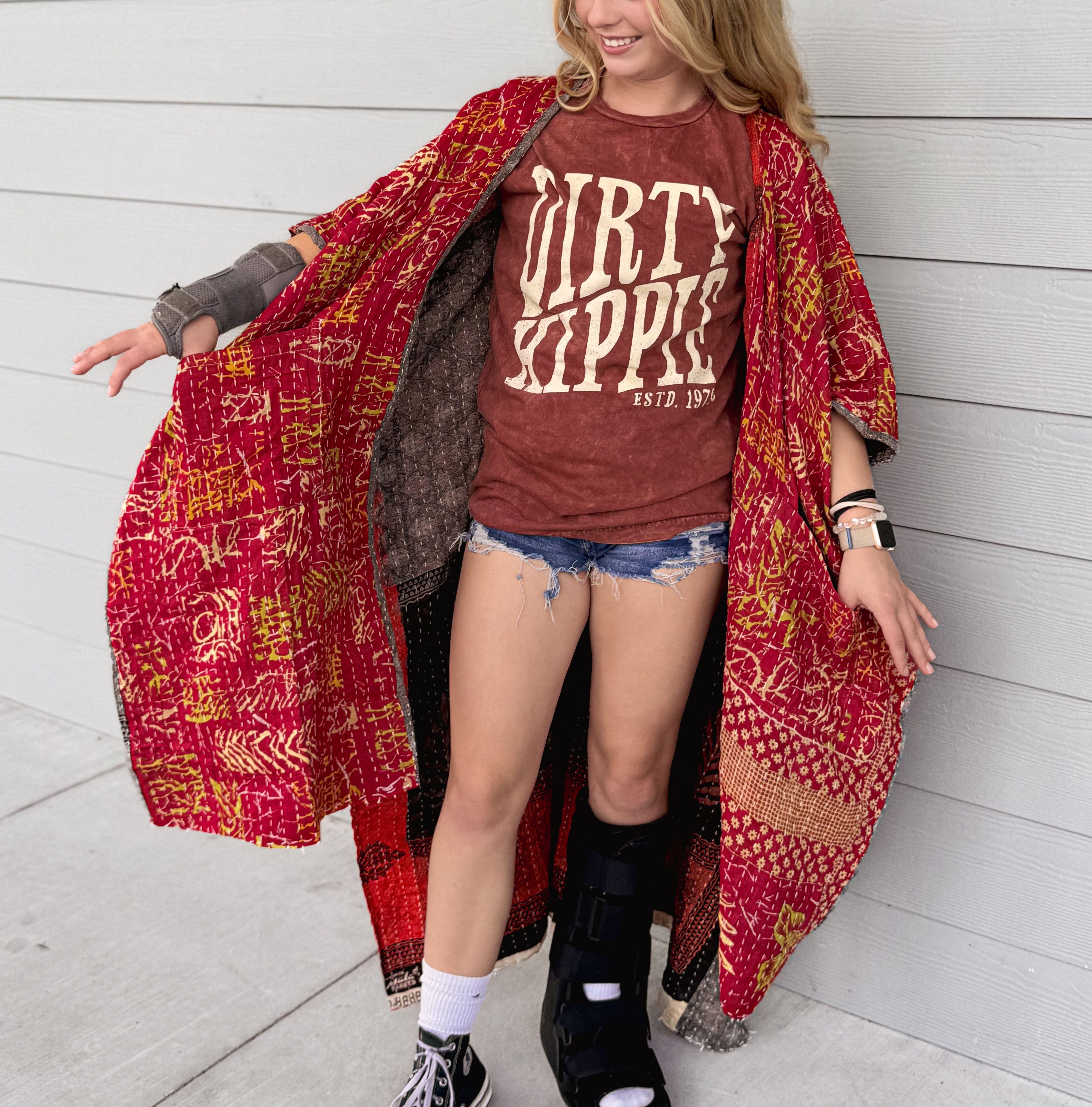 Cool Burn - Kantha Ruana OOAK