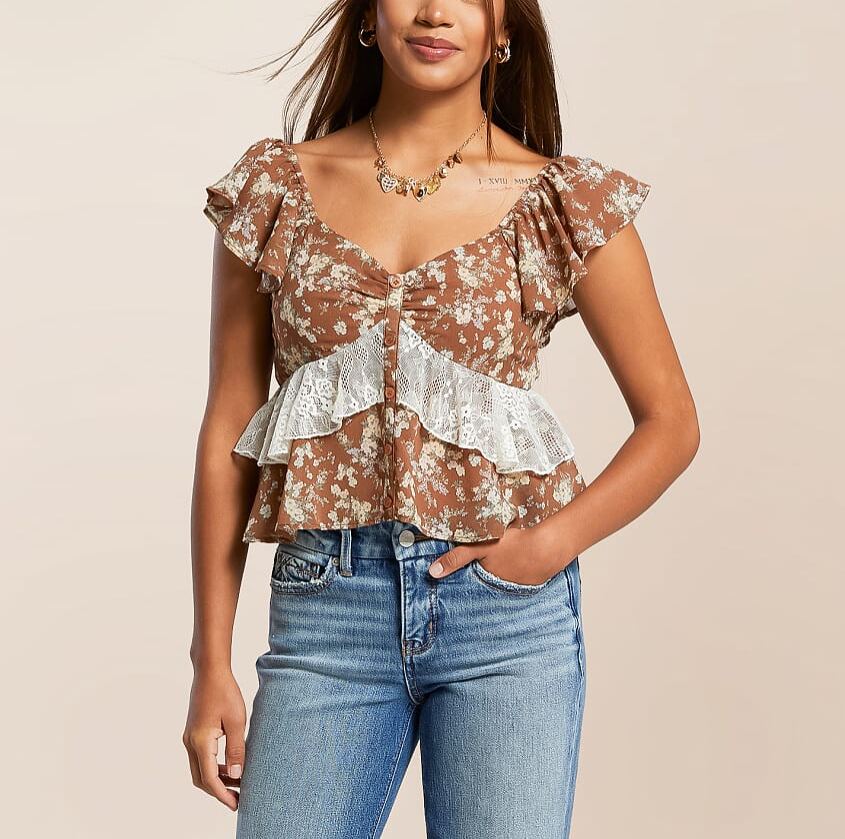 Floral Ruffle Chiffon Cropped Top