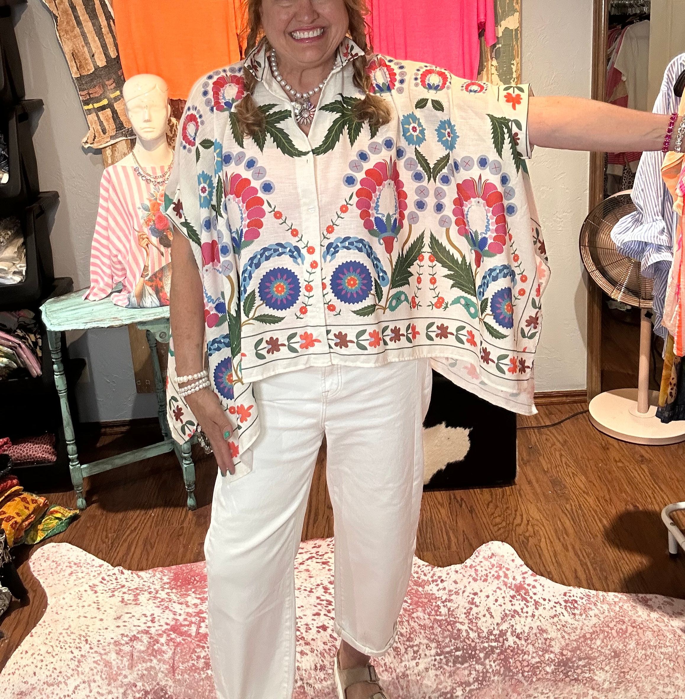 Cream Floral Poncho Top