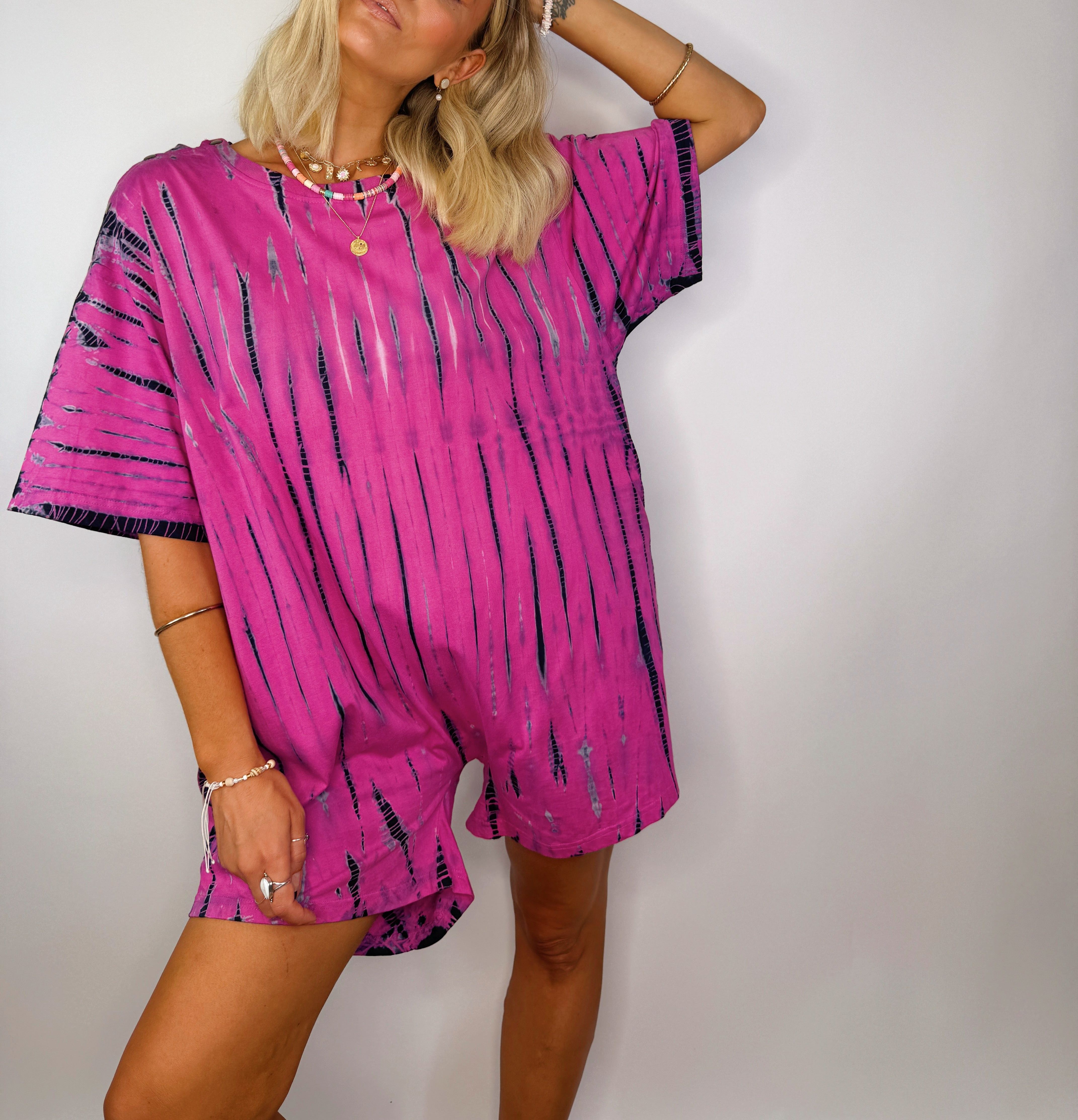 Tee Playsuit - Pink + Black