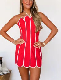 Vertical Stripe Wavy Edge Playful Dress