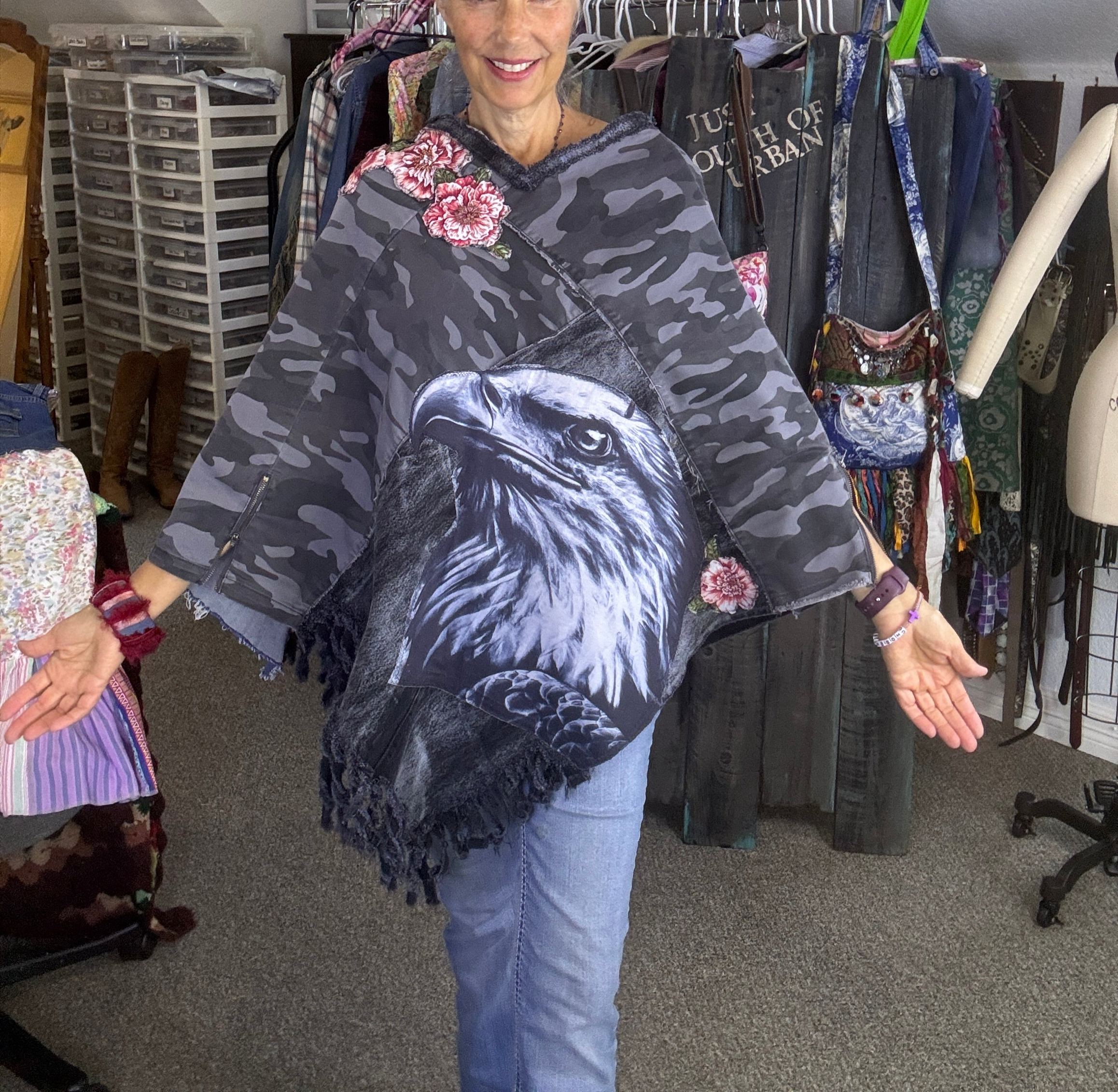 American Woman Poncho, Up-cycled Denim