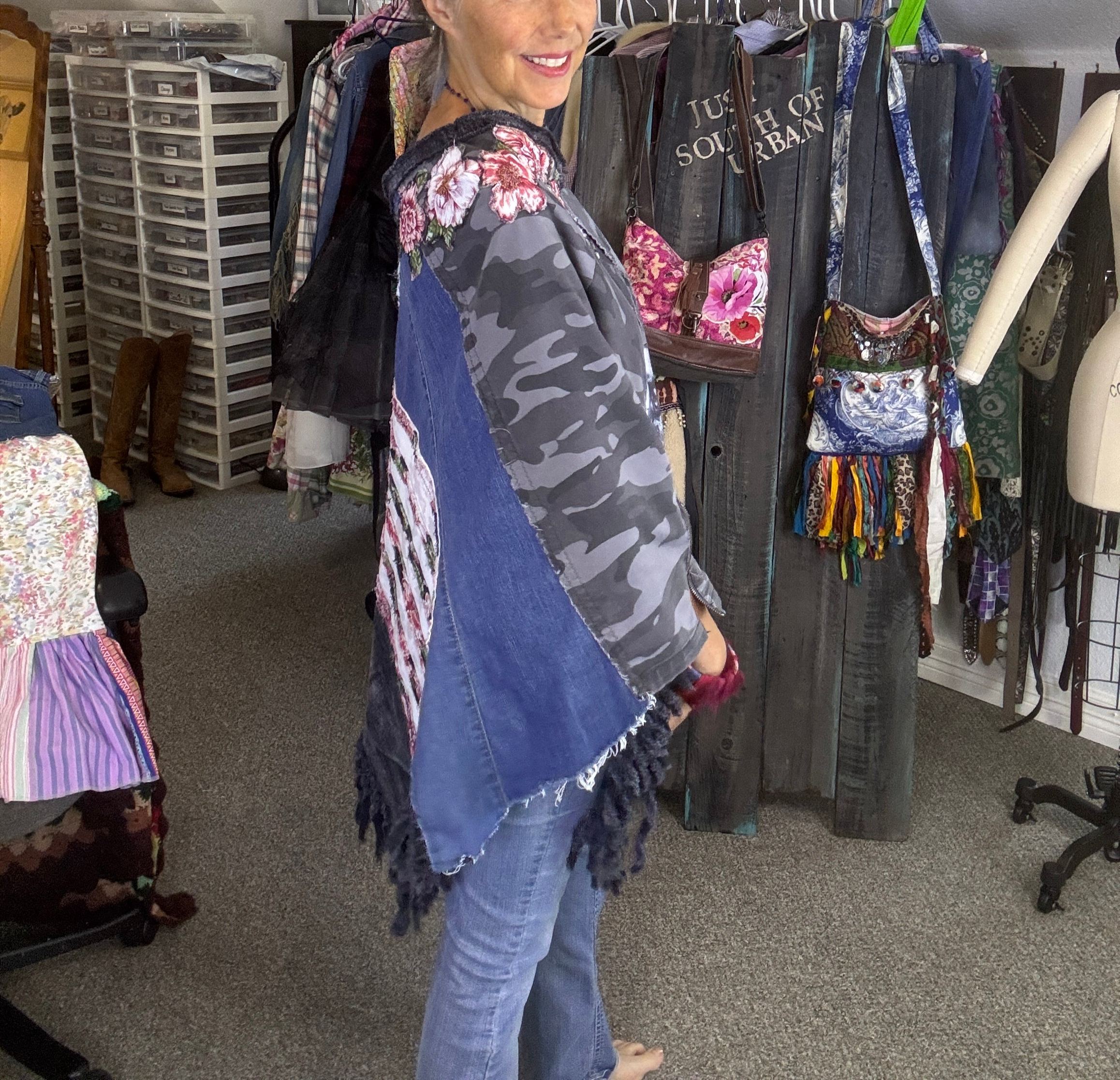 American Woman Poncho, Up-cycled Denim