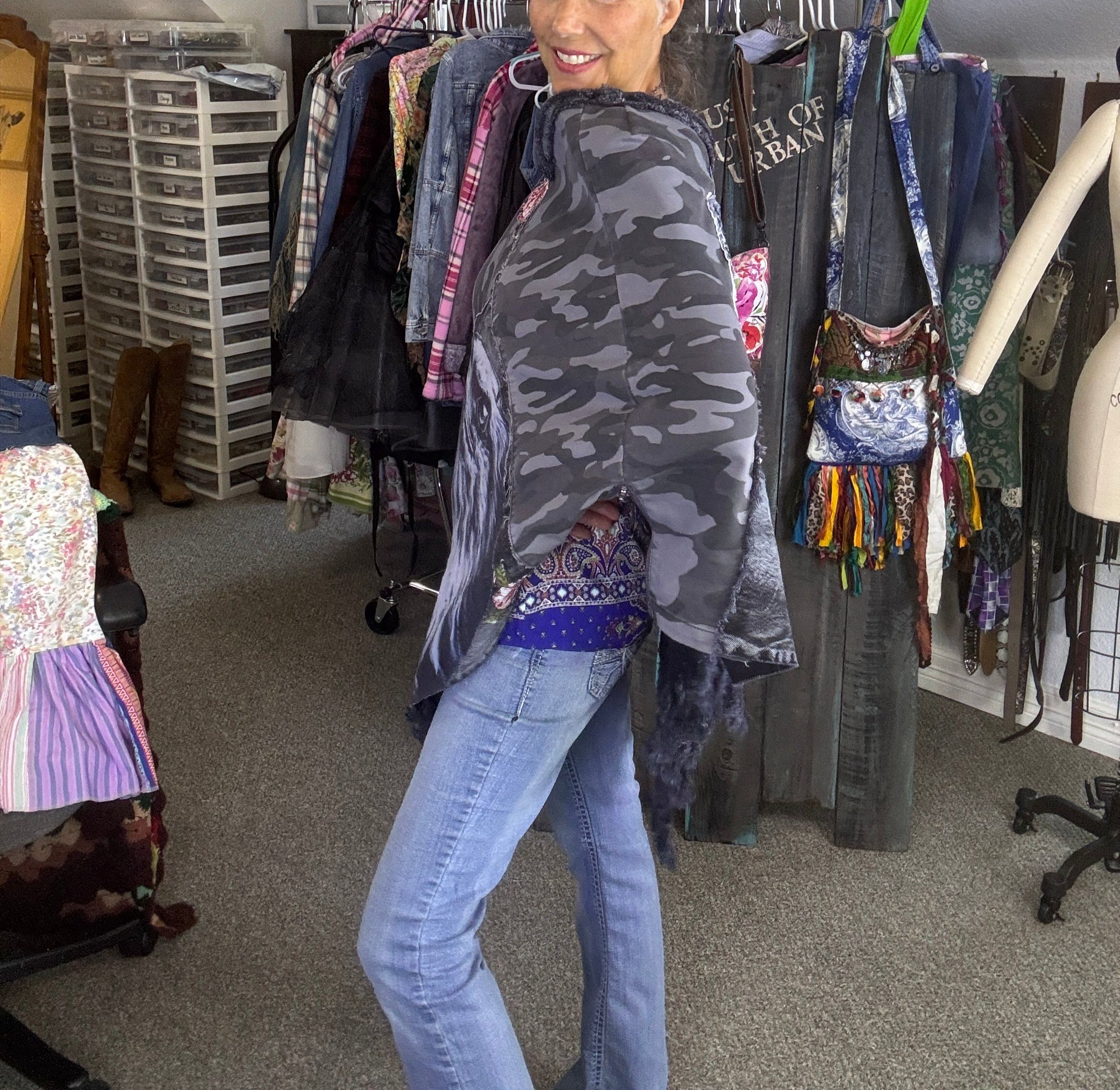 American Woman Poncho, Up-cycled Denim