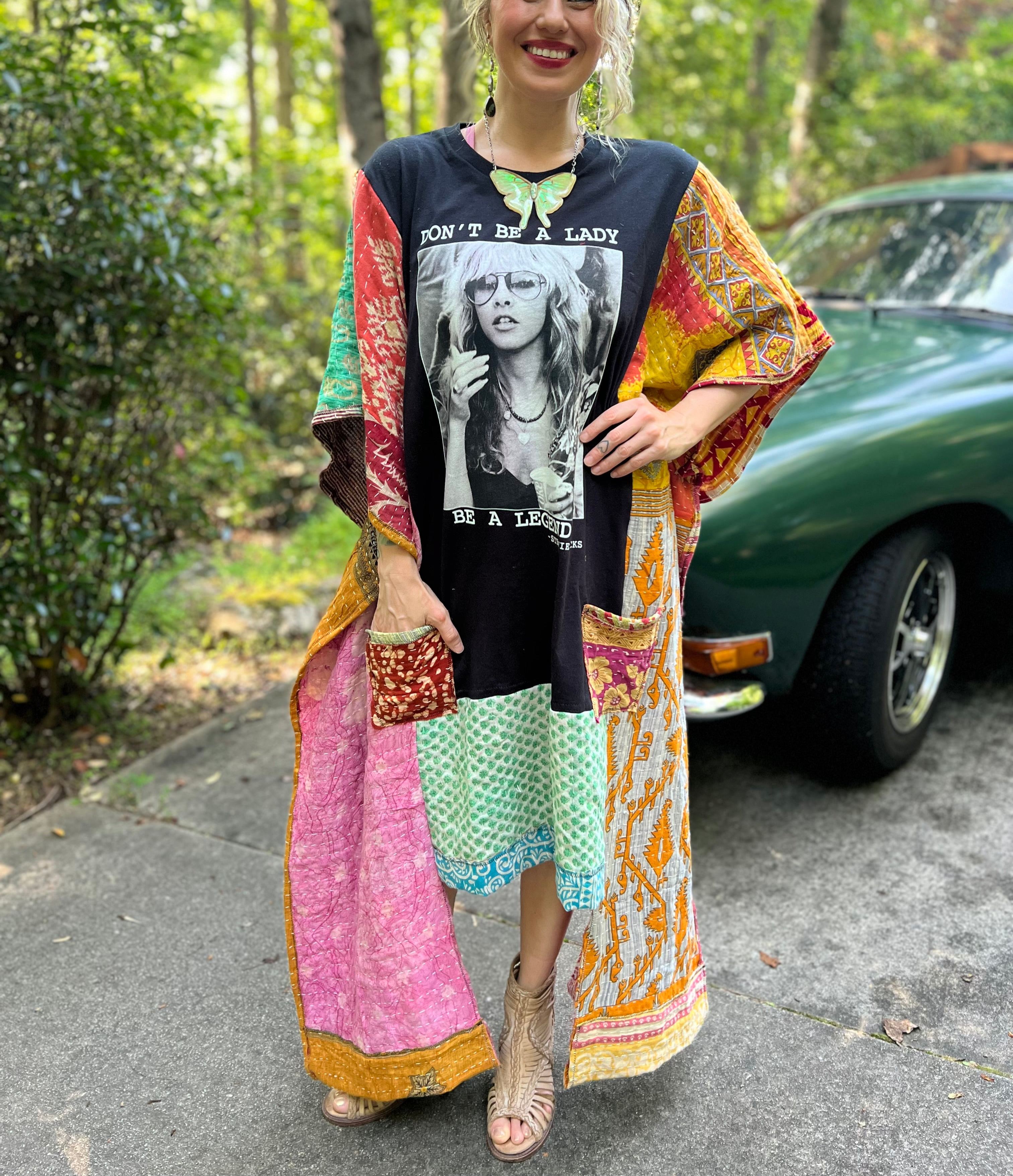 *Remake* KANTHA WING UPCYCLED DRESS// open size handmade// STEVIE NICKS LEGEND