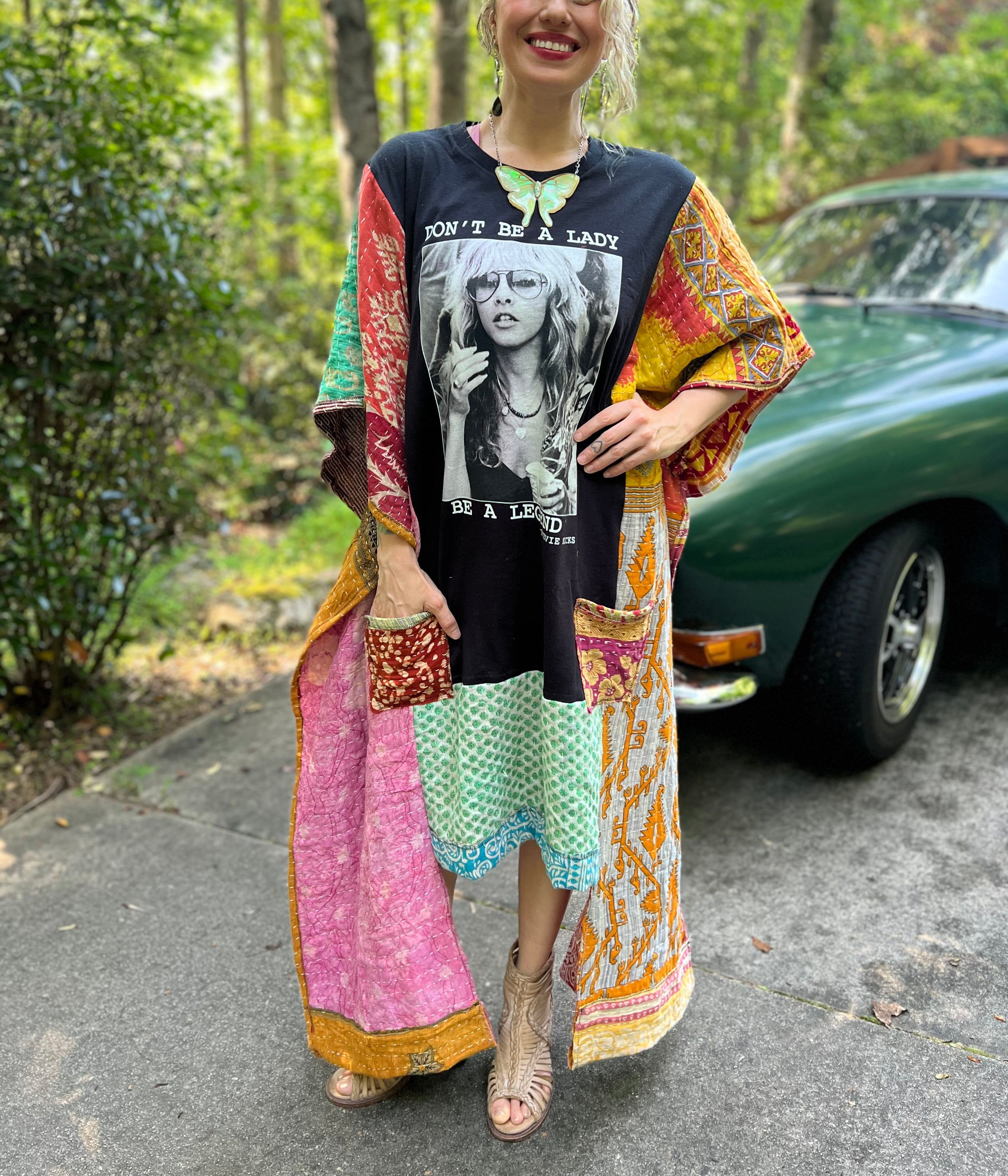 *Remake* KANTHA WING UPCYCLED DRESS// open size handmade// STEVIE NICKS LEGEND
