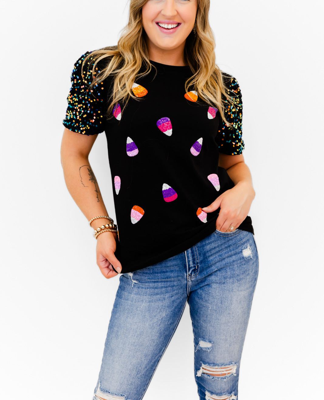 Glitzy Girl Sparkle Candy Corn Top