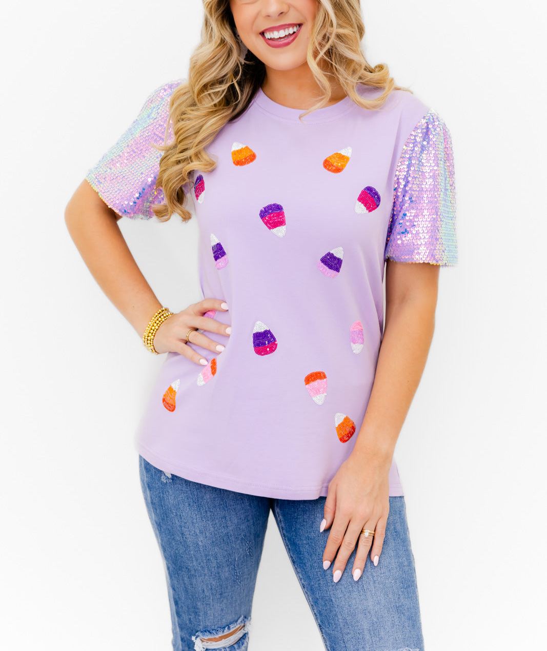 Glitzy Girl Sparkle Candy Corn Top