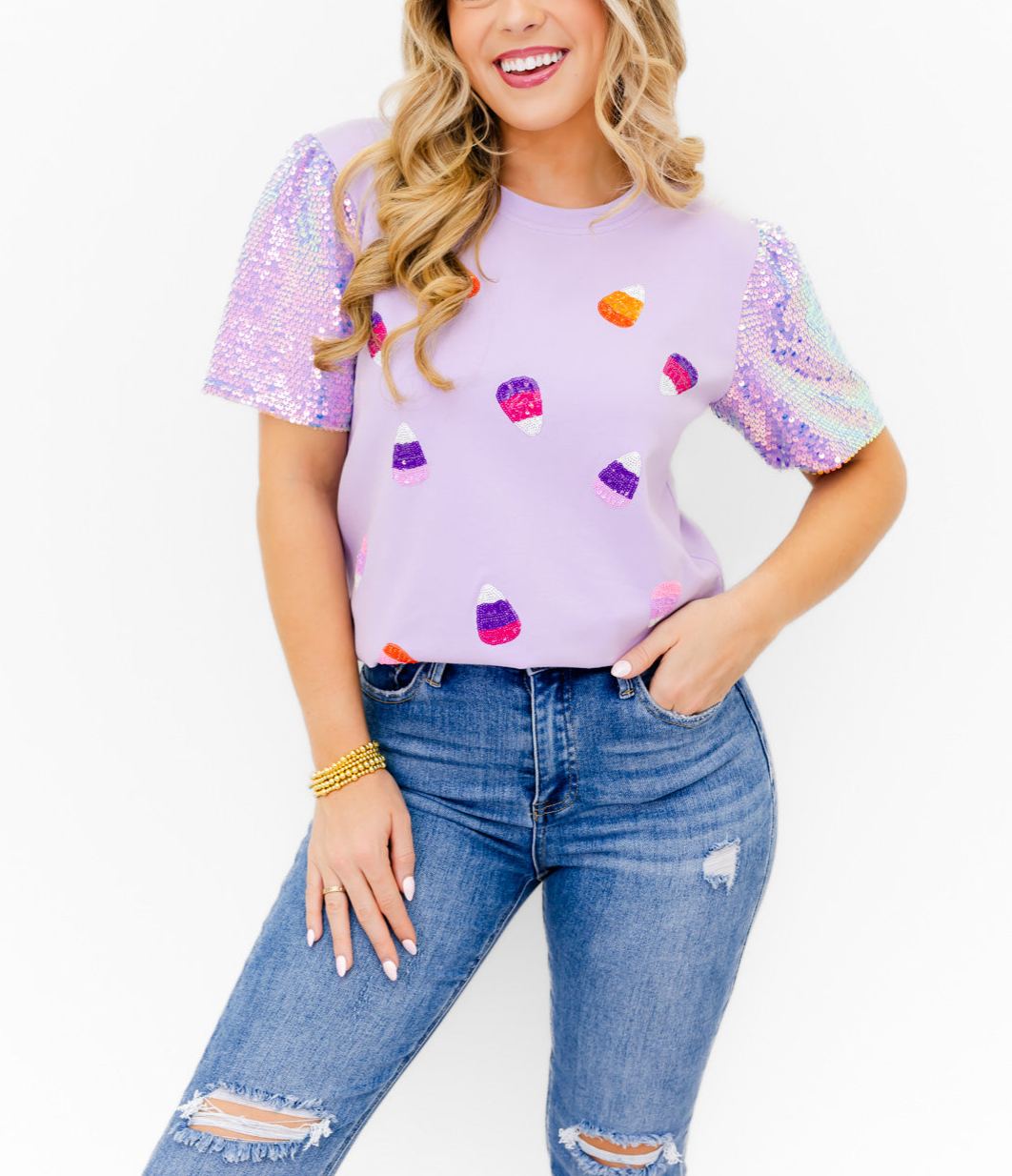 Glitzy Girl Sparkle Candy Corn Top