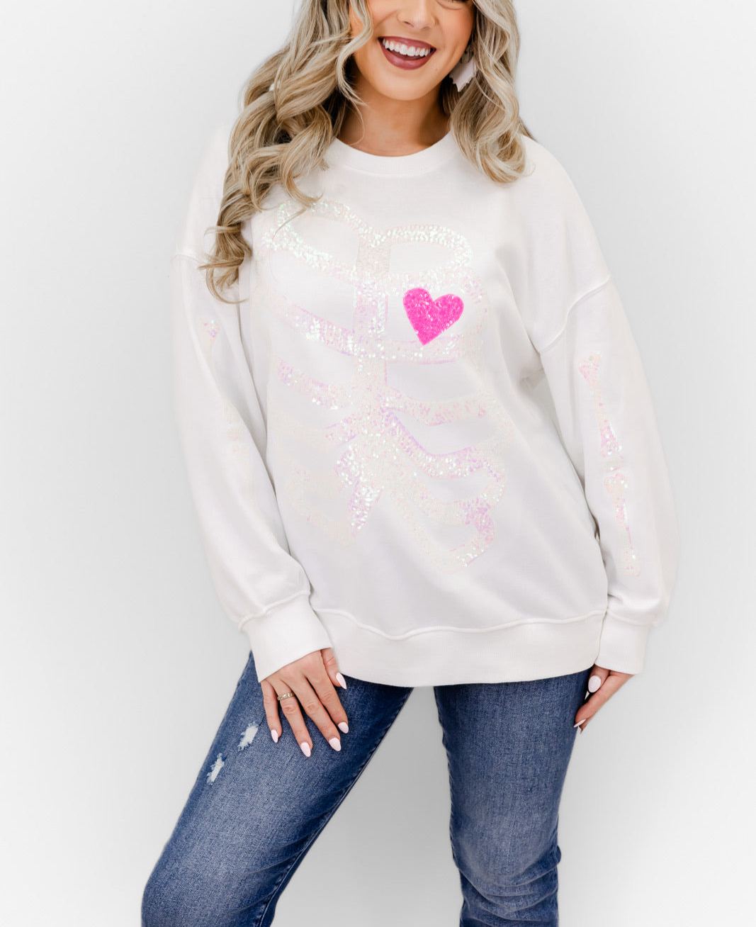 Skeleton Sequin Embellished Sweatshirt