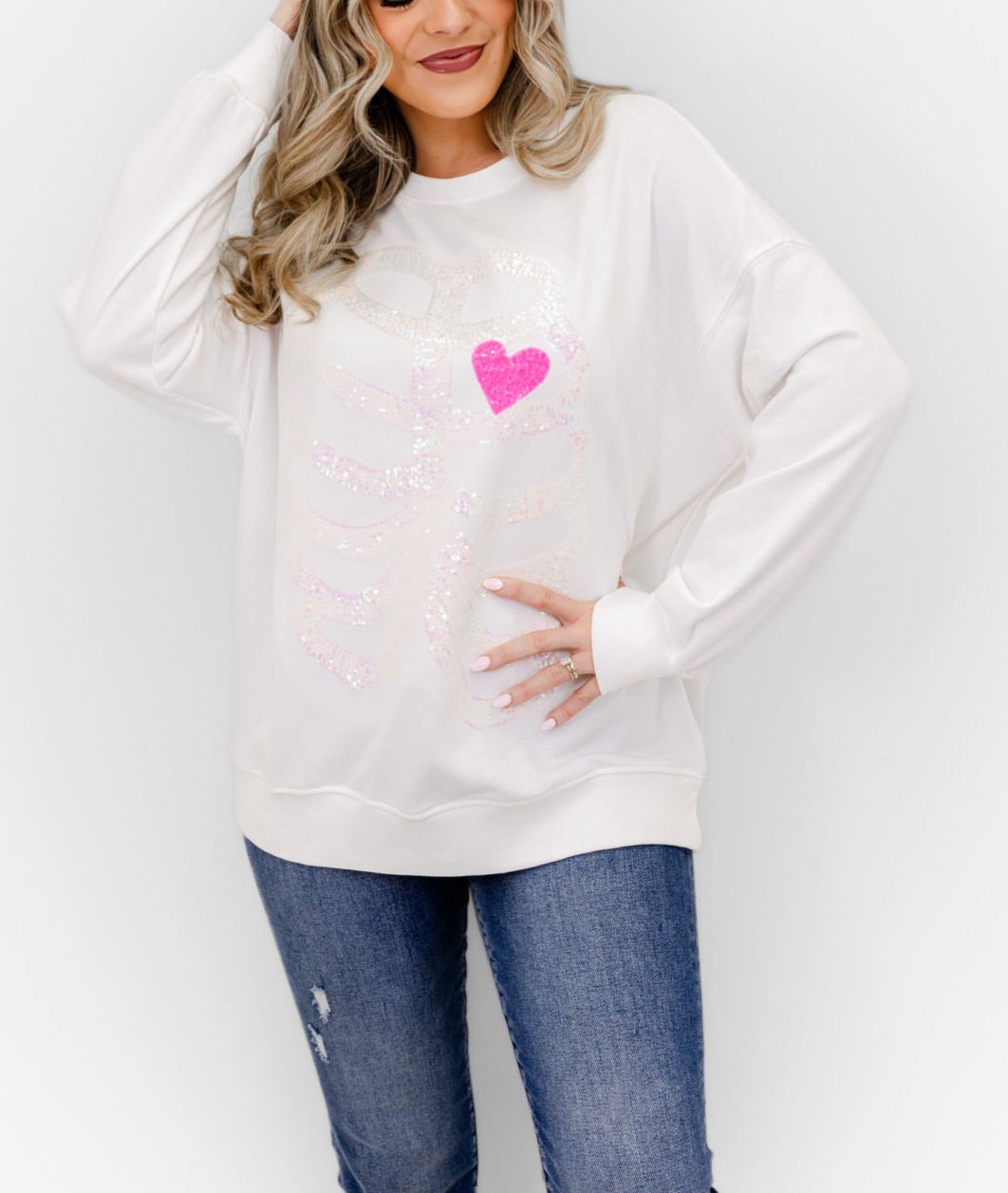 Skeleton Sequin Embellished Sweatshirt