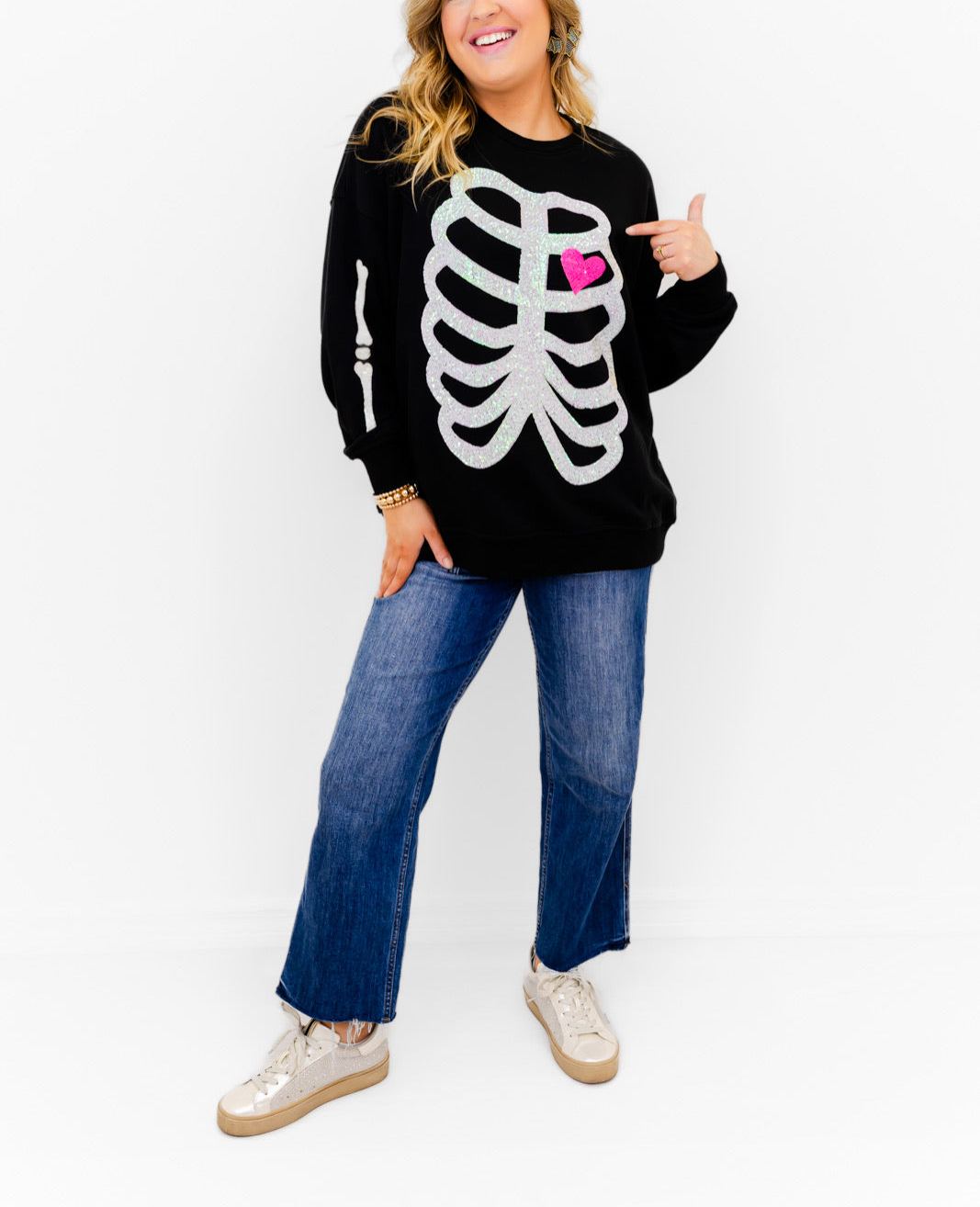 Skeleton Sequin Embellished Sweatshirt