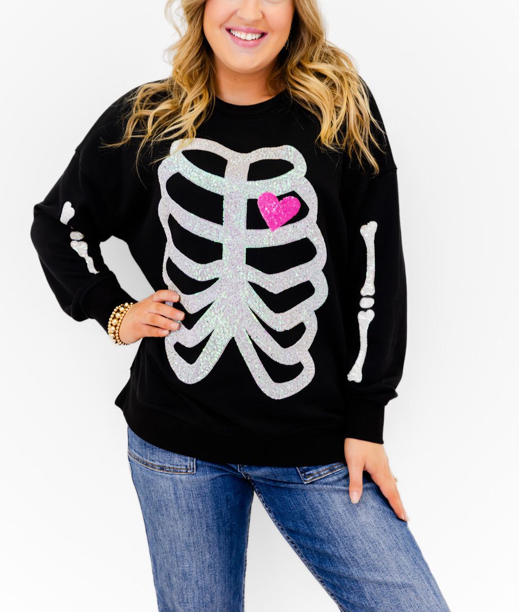 Skeleton Sequin Embellished Sweatshirt