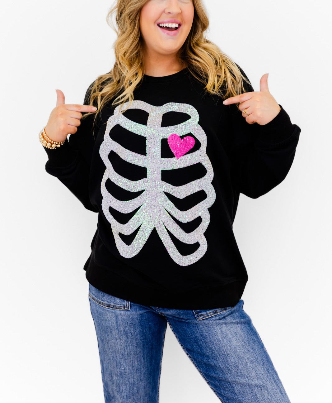 Skeleton Sequin Embellished Sweatshirt