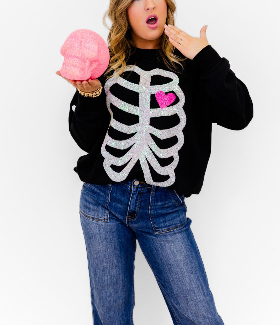Skeleton Sequin Embellished Sweatshirt