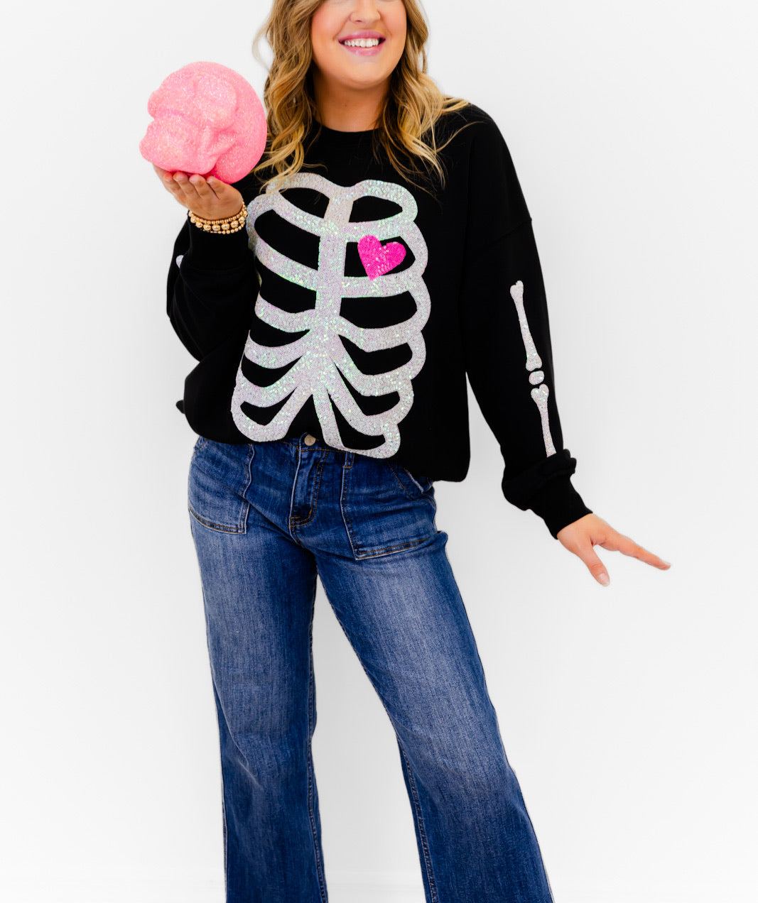 Skeleton Sequin Embellished Sweatshirt