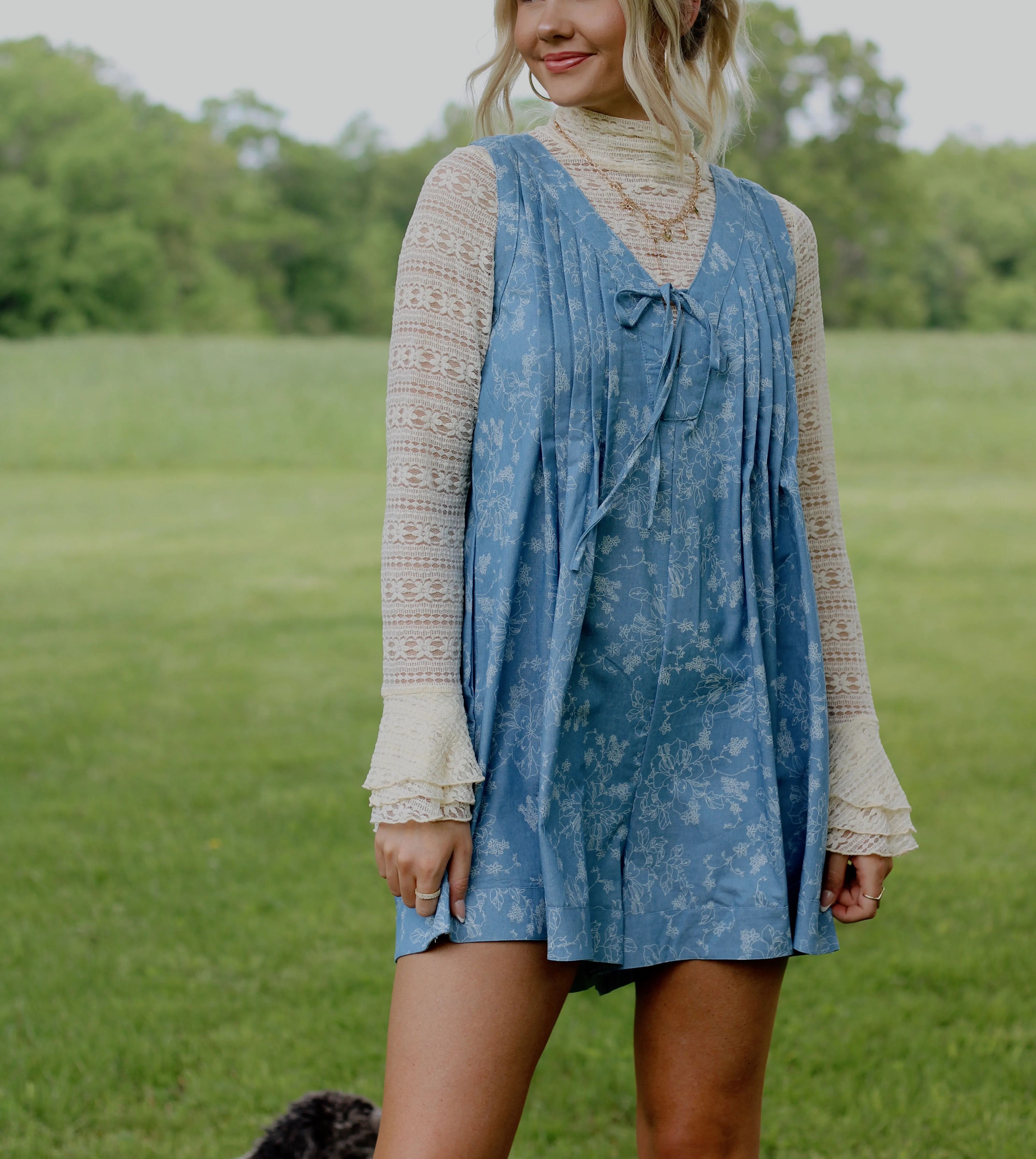 All Your'n Dainty Floral Romper- Light Blue