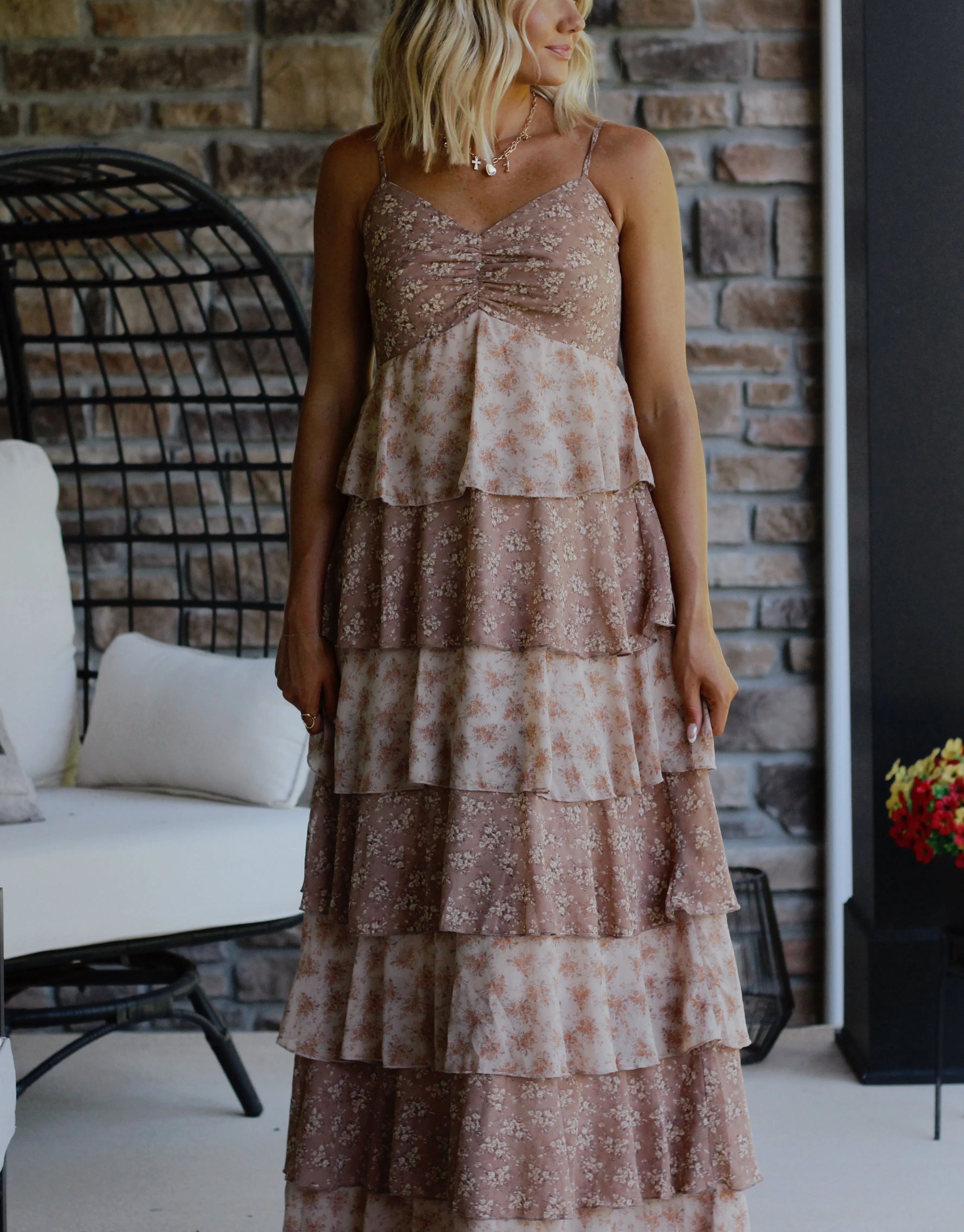 Mocha Meadows Maxi Dress- Clay Multi