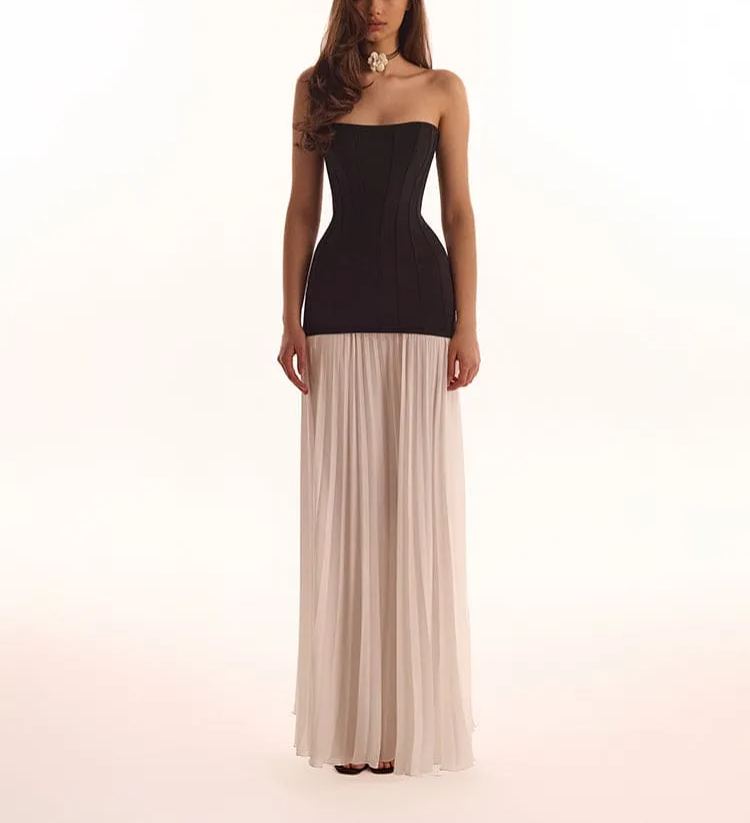 Black&White dress with a pleated skirt, Parisienne