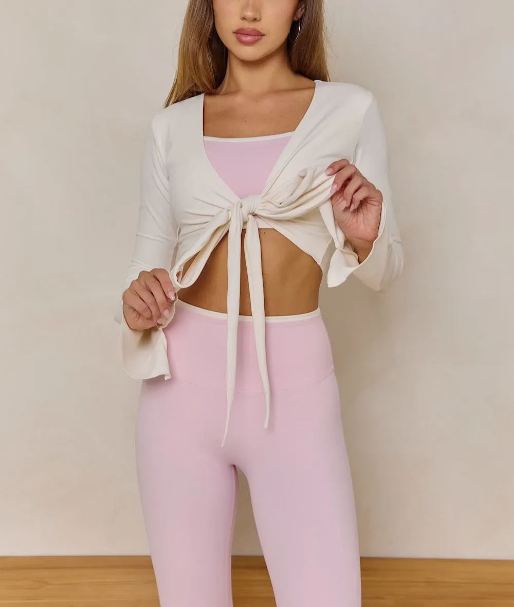 LIVE LUXE Wrap Sleeved Crop - Cream