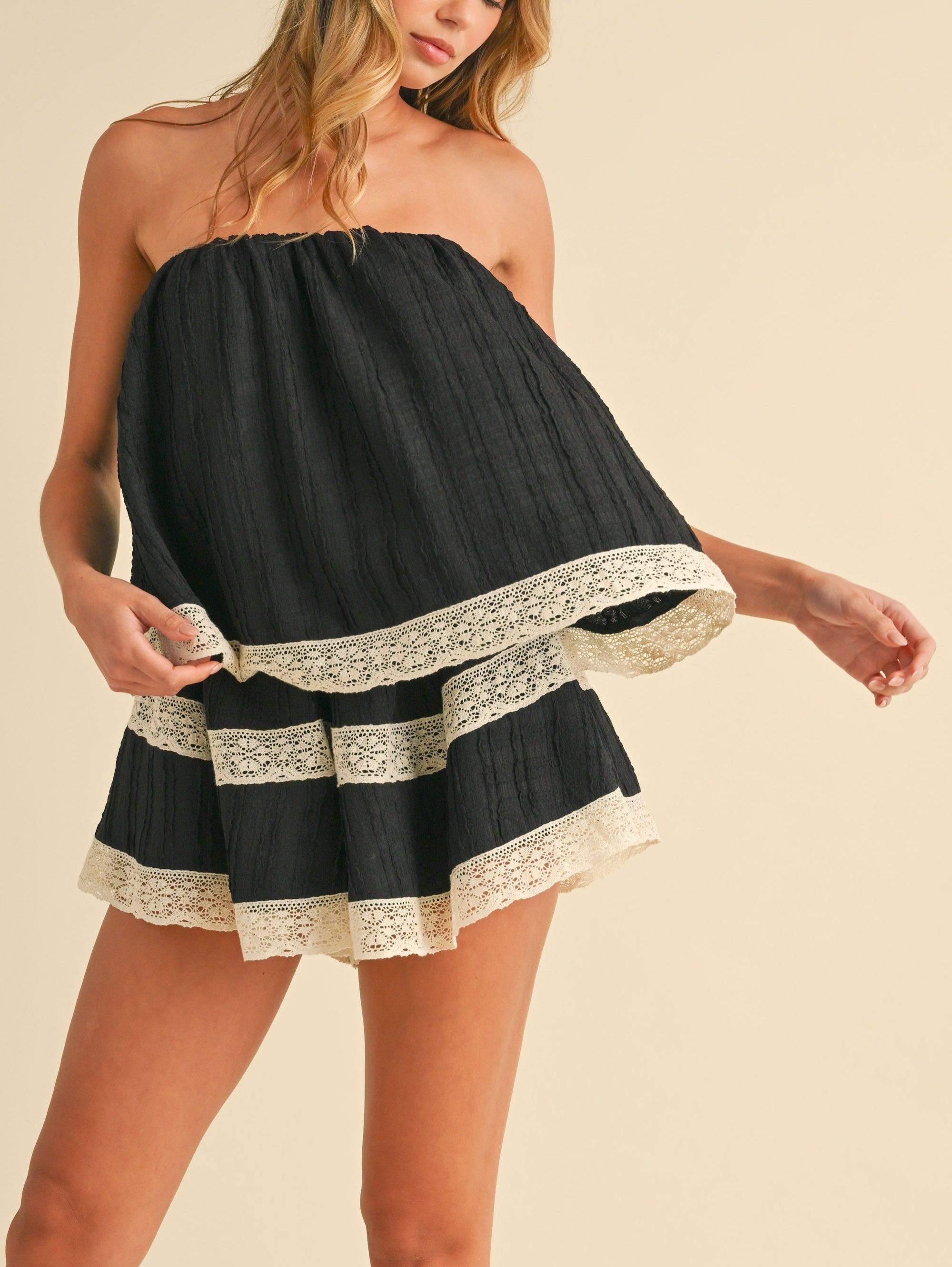 Thoughts of You Lace Tube Romper- Black