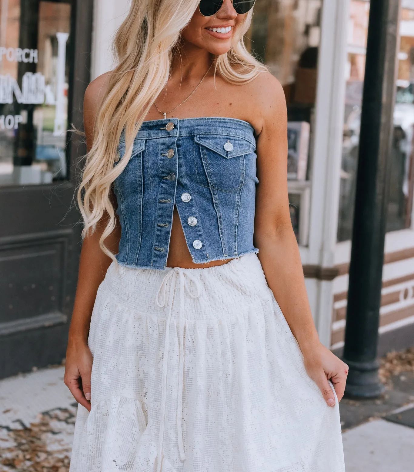 Miranda Denim Button Top