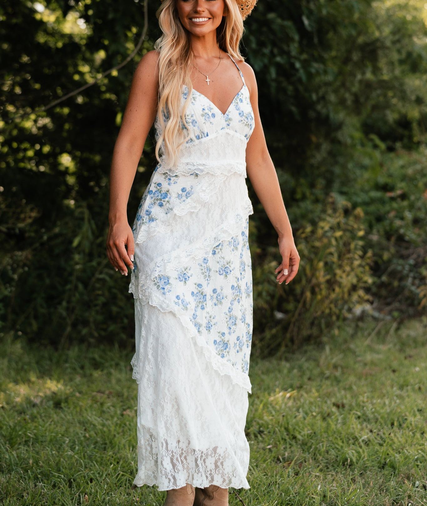 Golden Hour Floral Lace Maxi Dress