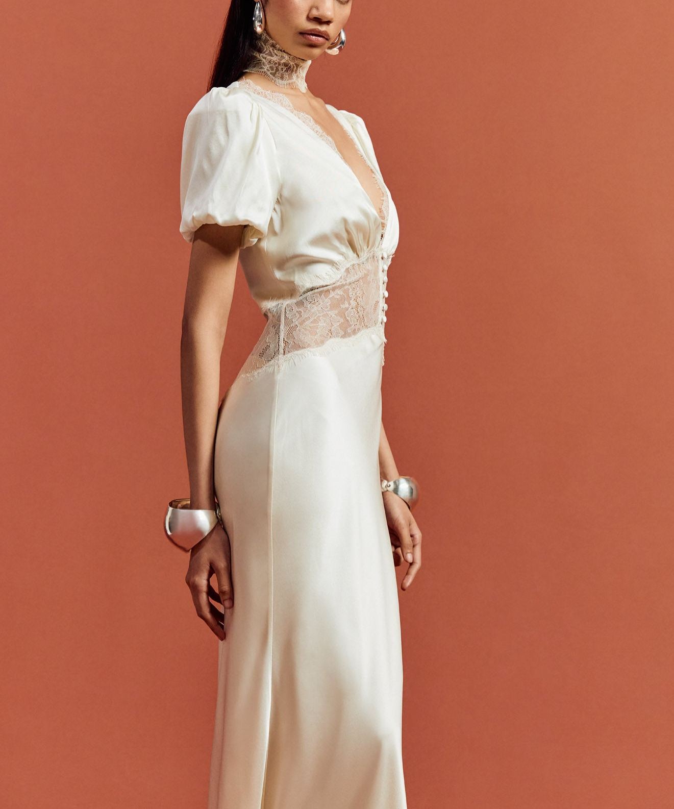 PAVLOVA LONG DRESS IN IVORY SILK SATIN
