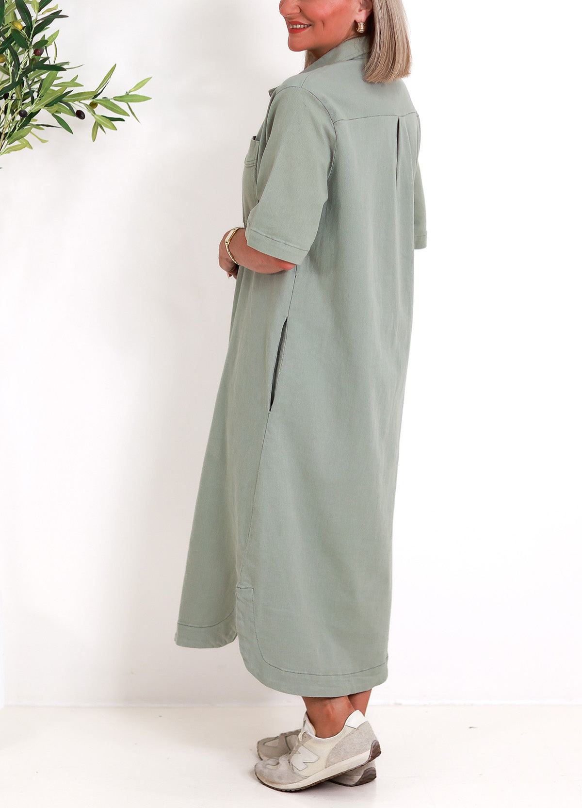 Malibu Denim Shirt Dress | SAGE GREEN