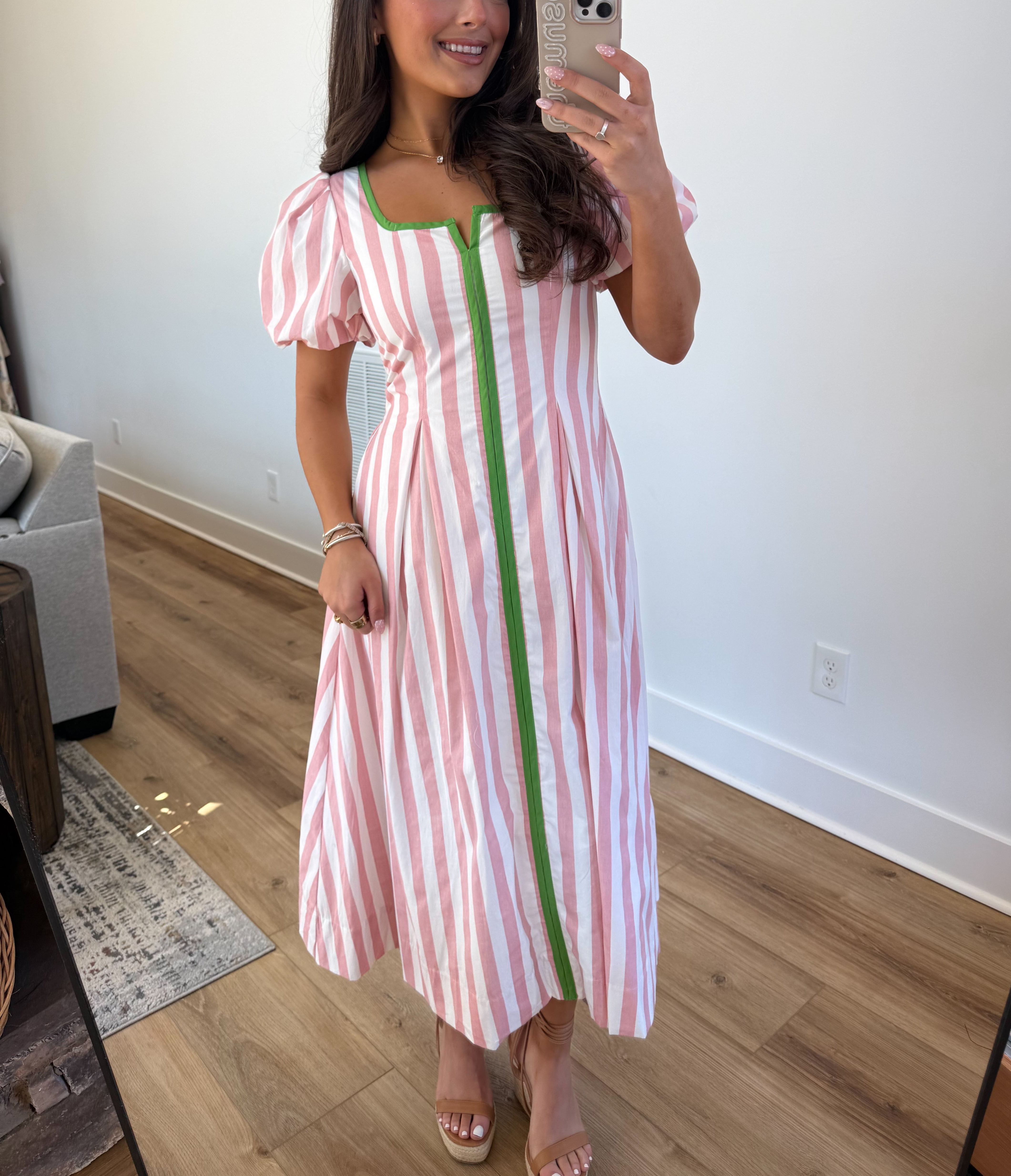 The Carolina Stripe Midi (Pink/Green)