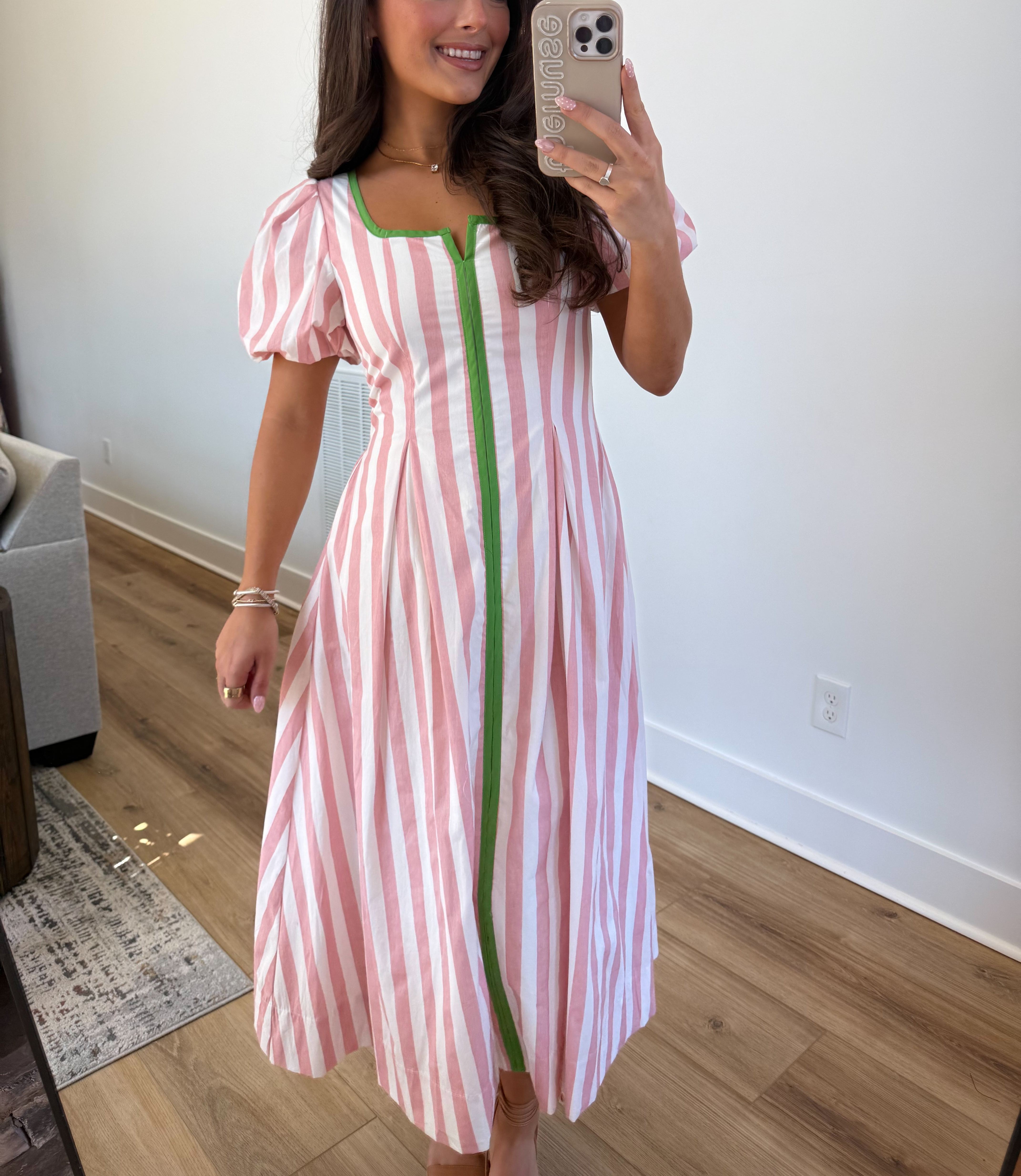 The Carolina Stripe Midi (Pink/Green)
