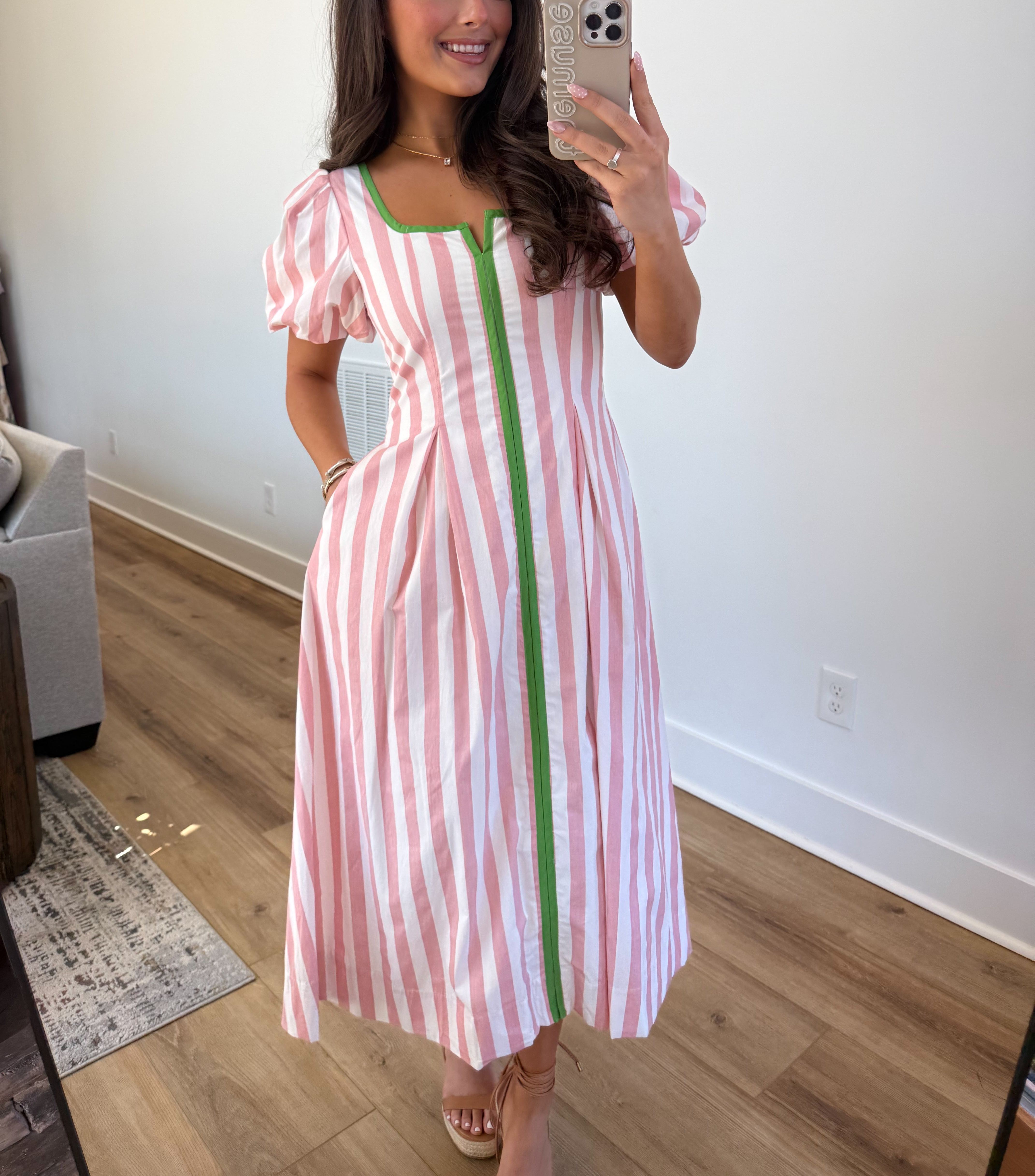 The Carolina Stripe Midi (Pink/Green)